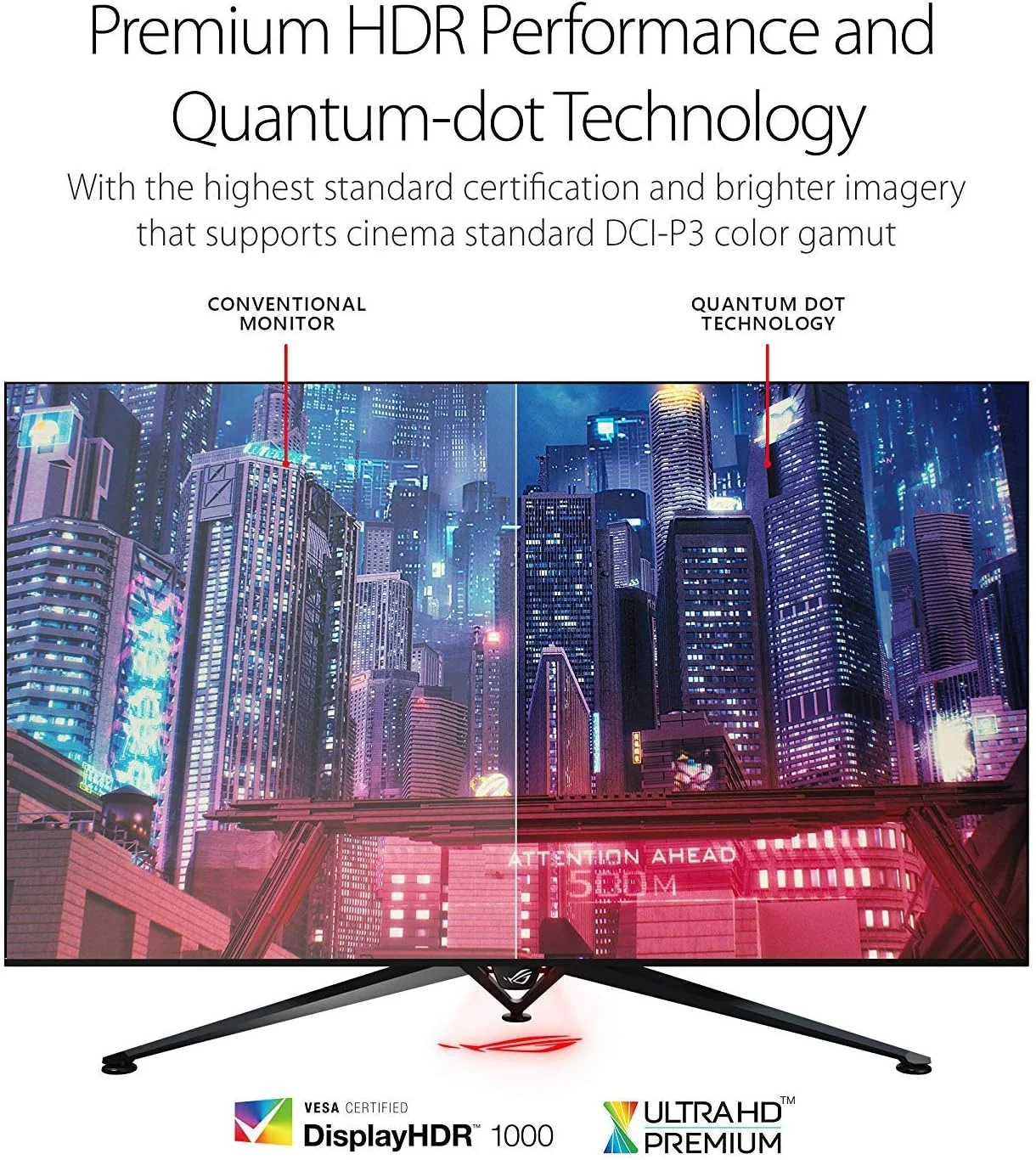 نمایشگر/مانیتور گیمینگ بزرگ ASUS ROG Swift PG65UQ - 65 اینچ 4K (3840 x 2160)، نور پس‌زمینه مستقیم کامل (FALD) با 384 ناحیه، 144 هرتز، G-SYNC Ultimate، DisplayHDR1000، کوانتوم دات، پشتیبانی از VRR برای Xbox One*، کنترل از راه دور - تصویر 3