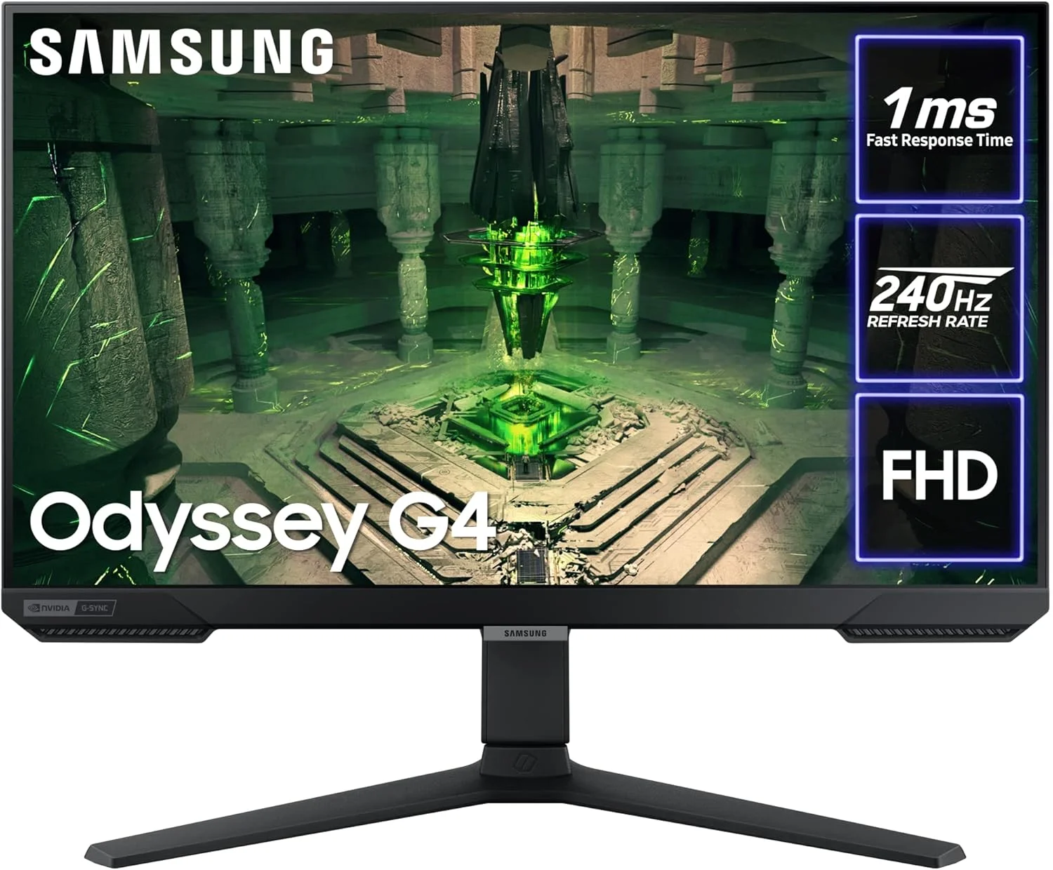 مانیتور گیمینگ 27 اینچی سامسونگ Odyssey G4 LS27BG400EUXXU با نرخ 240 هرتز و زمان پاسخگویی 1 میلی‌ثانیه، پنل IPS و کیفیت Full HD - 240 هرتز، 1 میلی‌ثانیه، 2 پورت HDMI، Displayport، قابلیت تنظیم ارتفاع