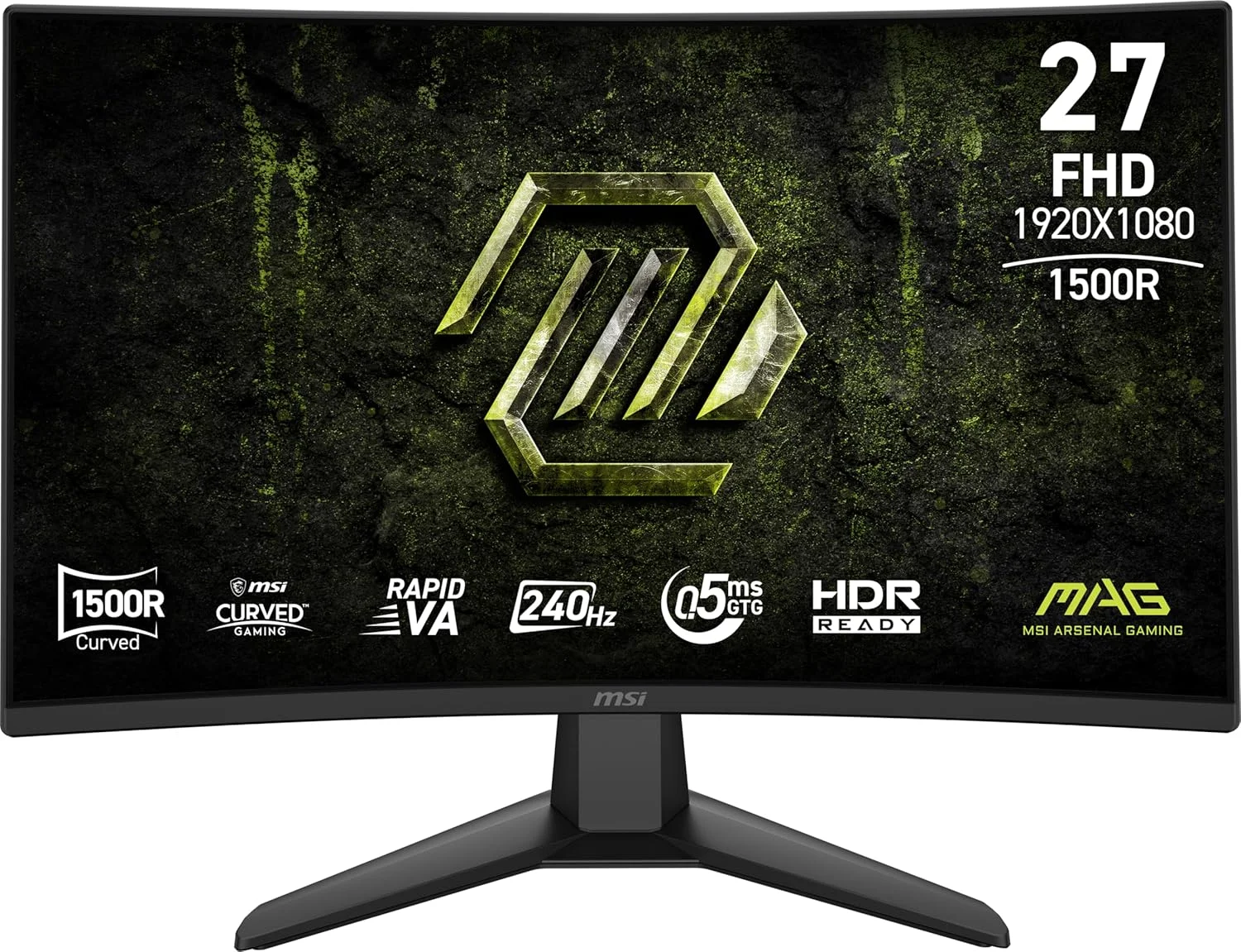 مانیتور گیمینگ ام اس آی MAG 274CF X24 سایز 27 اینچ، رزولوشن 1920x1080 (FHD)، نرخ بروزرسانی 240 هرتز، AMD Adaptive-Sync، HDR Ready، دارای پورت HDMI و VGA، قابلیت نصب VESA، قابلیت تنظیم شیب، حاشیه باریک 4 طرفه، زمان پاسخگویی 0.5 میلی ثانیه، رنگ مشکی