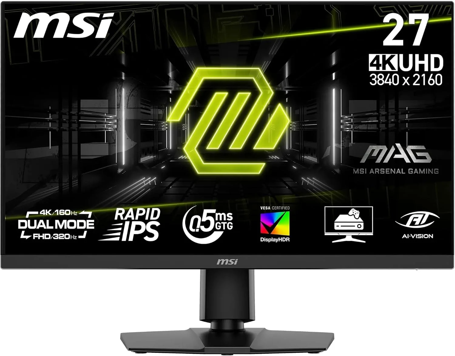 مانیتور گیمینگ MSI MAG 272URDF E16 سایز 27 اینچ UHD - پنل Rapid IPS با رزولوشن 3840x2160، زمان پاسخگویی 0.5ms، DisplayHDR 400، AI Vision، حالت دوگانه، HDMI 2.1، DP 1.4a، قابلیت تنظیم ارتفاع و شیب، مشکی