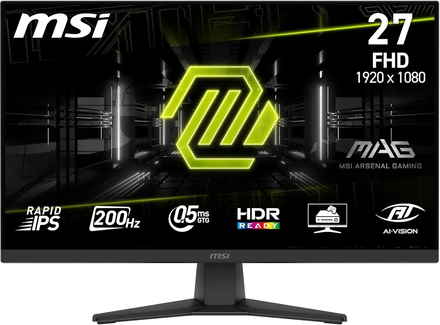 مانیتور گیمینگ 24.5 اینچی MSI MAG 272FDE با کیفیت FHD 1920 x 1080، نرخ نوسازی 200 هرتز، زمان پاسخگویی 0.5 میلی‌ثانیه، پشتیبانی از HDR، AMD FreeSync Premium، محافظت از چشم، هوش مصنوعی Vision، HDMI 2.0b، DP 1.2a، بدون حاشیه، قابل تنظیم، قابلیت نصب Vesa، مشکی