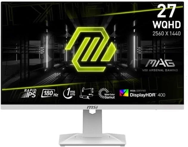 مانیتور گیمینگ ام اس آی MAG 274QRFW، ۲۷ اینچ WQHD Rapid IPS، نرخ تازه‌سازی ۱۸۰ هرتز، زمان پاسخ‌دهی ۱ میلی‌ثانیه (GtG)، فناوری AMD FreeSync، نمایش ۱.۰۷ میلیارد رنگ، سفید