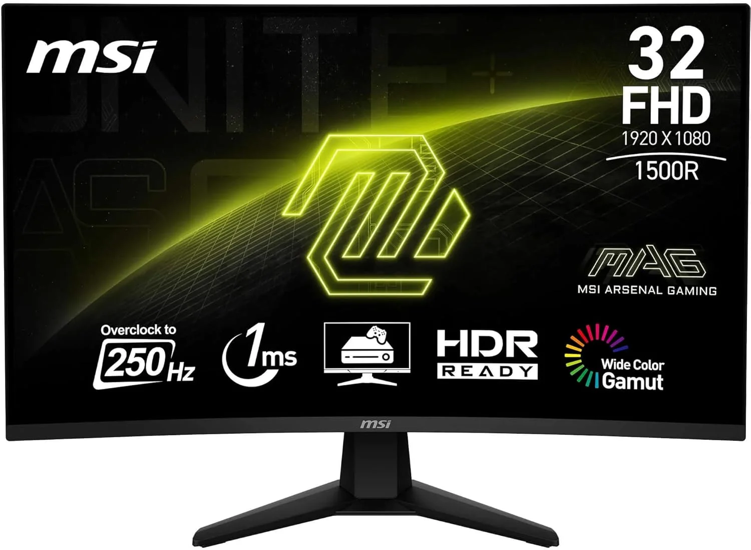 مانیتور گیمینگ خمیده ام اس آی MAG 32C6X با صفحه نمایش 32 اینچ FHD - پنل VA با انحنای 1500R و رزولوشن 1920x1080، نرخ تازه سازی 250 هرتز (OC) - زمان پاسخگویی 1ms MPRT، Adaptive Sync - دارای پورت های DP 1.4a و HDMI 2.0b CEC