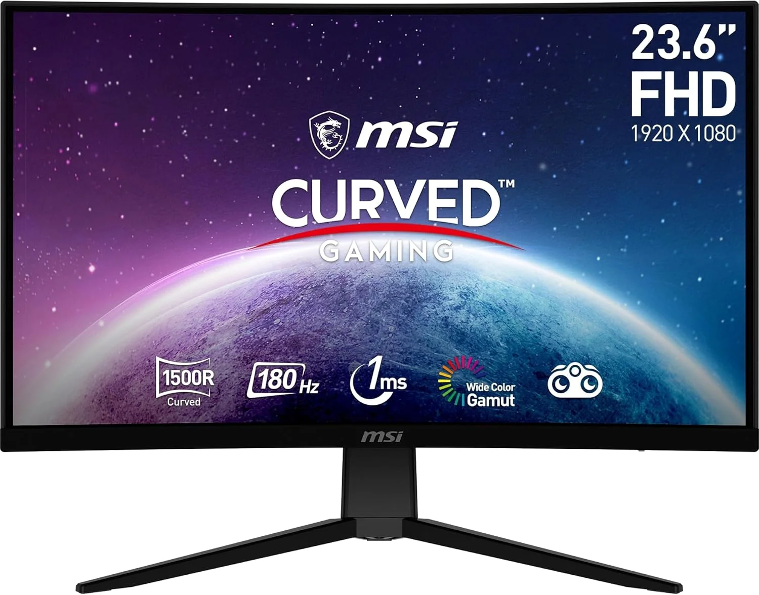 مانیتور گیمینگ خمیده 23.6 اینچی MSI G2422C FHD - پنل VA با رزولوشن 1920x1080، انحنای 1500R، نرخ بروزرسانی 180 هرتز / زمان پاسخگویی 1 میلی‌ثانیه، Adaptive Sync - DP 1.2a, HDMI 2.0b CEC