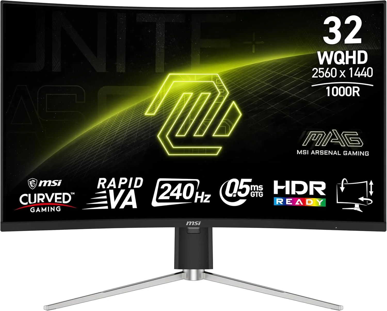 مانیتور کامپیوتر ام اس آی MAG 325CQRXF E2 سایز 31.5 اینچ، رزولوشن 2560x1440 (WQHD)، نرخ بروزرسانی 240 هرتز، Adaptive-Synch، دارای پورت HDMI، Display Port، VGA، قابلیت نصب VESA، قابلیت تنظیم ارتفاع و شیب، دارای بلندگو، زمان پاسخگویی 0.5 میلی ثانیه، رنگ مشکی، نوع پنل VA