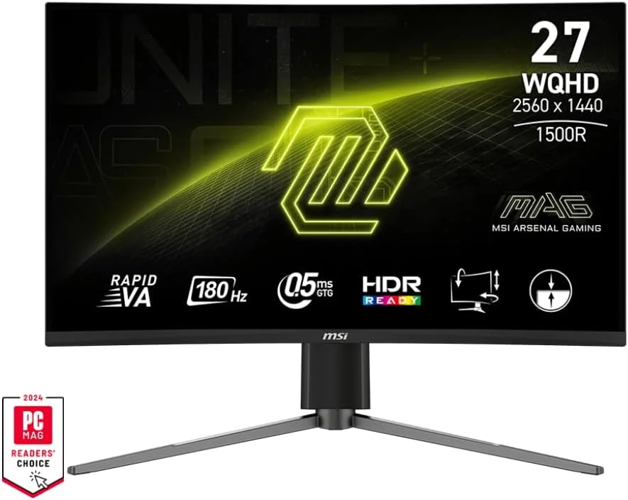 مانیتور گیمینگ خمیده 27 اینچی MSI MAG 27CQ6PF WQHD (2560 x 1440)، نرخ تازه سازی 180 هرتز، AMD FreeSync