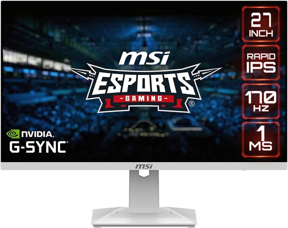 مانیتور گیمینگ MSI 274QRFW: سایز 27 اینچ، رزولوشن 2560x1440 (WQHD)، نرخ تازه‌سازی 180 هرتز، زمان پاسخگویی 1 میلی‌ثانیه (GTG)، سطح ضد انعکاس نور، قابلیت نصب VESA با ابعاد 75x75 میلی‌متر، فناوری AMD FreeSync - سفید