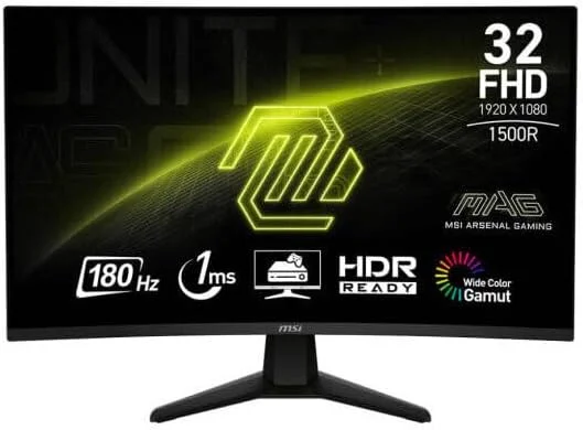 مانیتور گیمینگ ام اس آی MAG 32C6 FHD: رزولوشن 1920x1080، نرخ تازه سازی 180 هرتز، Adaptive-Sync، ضد انعکاس نور، 2x HDMI، خمیدگی 1500R، HDR، طراحی بدون حاشیه، زمان پاسخگویی سریع 1 میلی ثانیه - مشکی