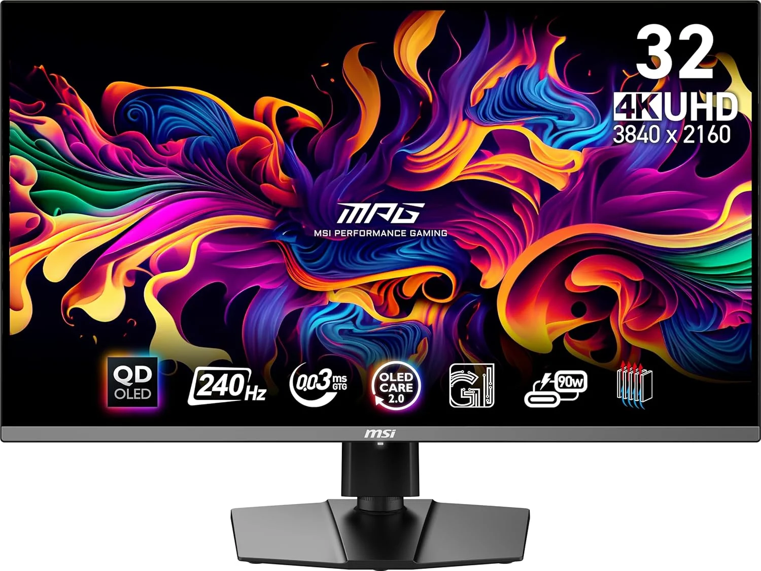 مانیتور کامپیوتر MSI MPG 321URX QD-OLED، ۸۰ سانتی متر (۳۱.۵ اینچ)، ۳۸۴۰x۲۱۶۰ پیکسل، 4K Ultra HD، QDOLED، مشکی تخت