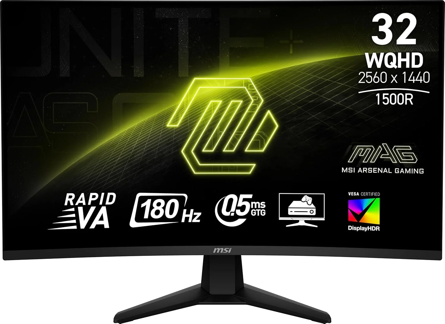 مانیتور کامپیوتر ام اس آی MAG 32CQ6F با صفحه نمایش 31.5 اینچی IPS، رزولوشن 2560 در 1440 (QHD)، نرخ تازه سازی 180 هرتز، Adaptive-Synch، دارای پورت HDMI، پورت Display، پورت VGA، قابلیت نصب VESA، قابلیت تنظیم ارتفاع و شیب، دارای بلندگو، زمان پاسخگویی 0.5 میلی ثانیه، رنگ مشکی
