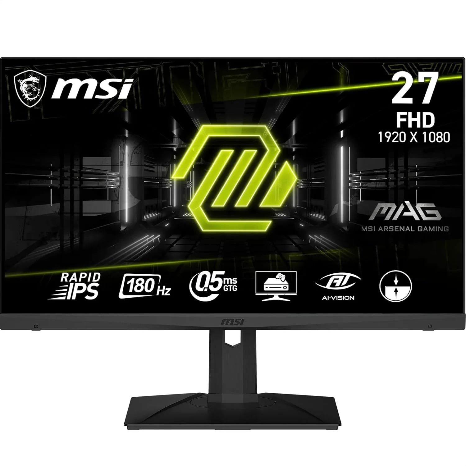 مانیتور گیمینگ تخت MSI Mag 275F، فول اچ دی (1920 x 1080)، پنل IPS سریع 1920 x 1080، نرخ بروزرسانی 180 هرتز، زمان پاسخگویی 0.5 میلی ثانیه، مشکی