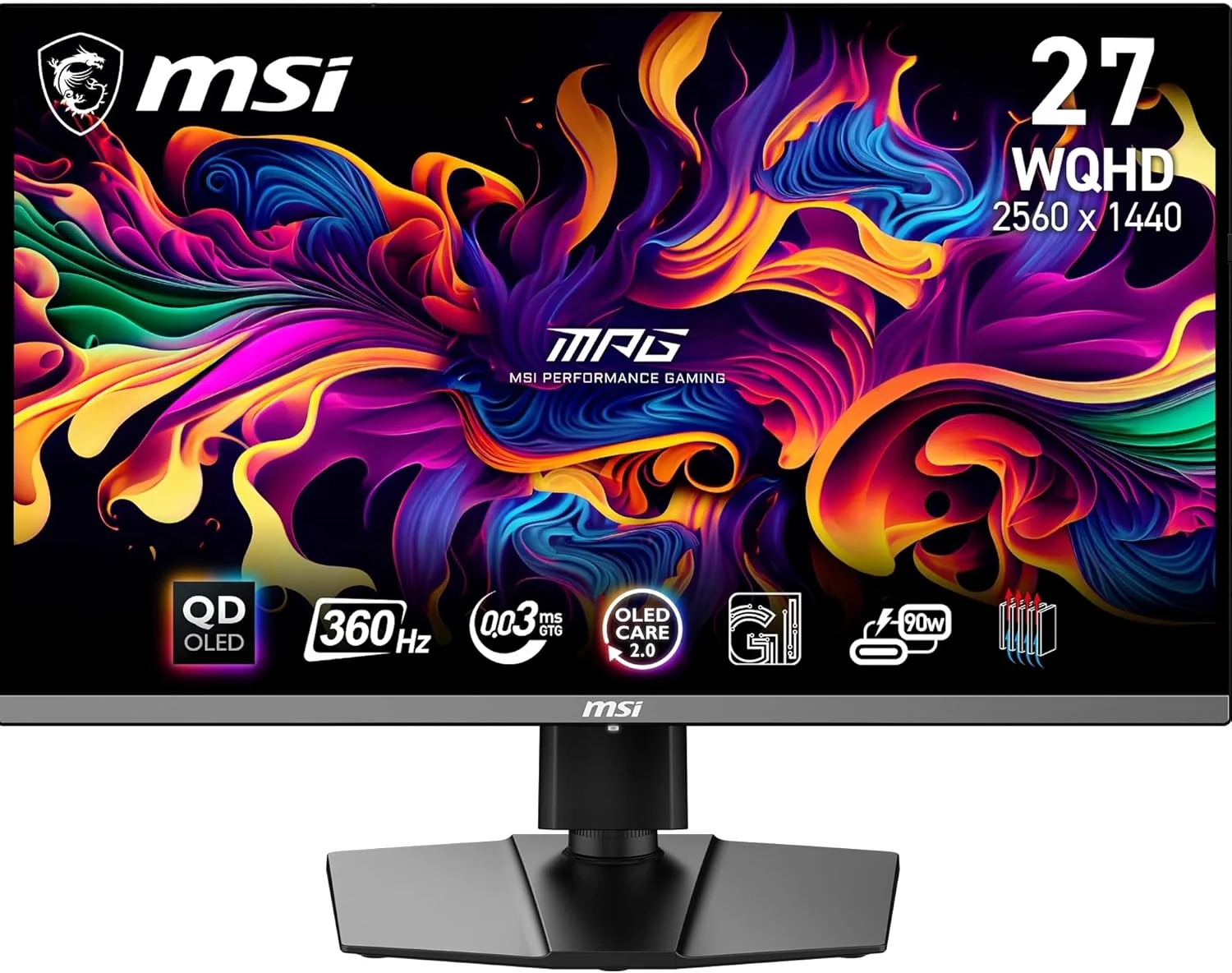 مانیتور گیمینگ 27 اینچی MSI MPG 271QRX QD-OLED - پنل Quantum Dot OLED، رزولوشن 2560x1440، نرخ بروزرسانی 360 هرتز / 0.03 میلی‌ثانیه، پوشش 99% DCI-P3، ΔE≤2، DisplayHDR True Black 400، KVM، RGB - DP 1.4a, HDMI 2.1, USB Type-C