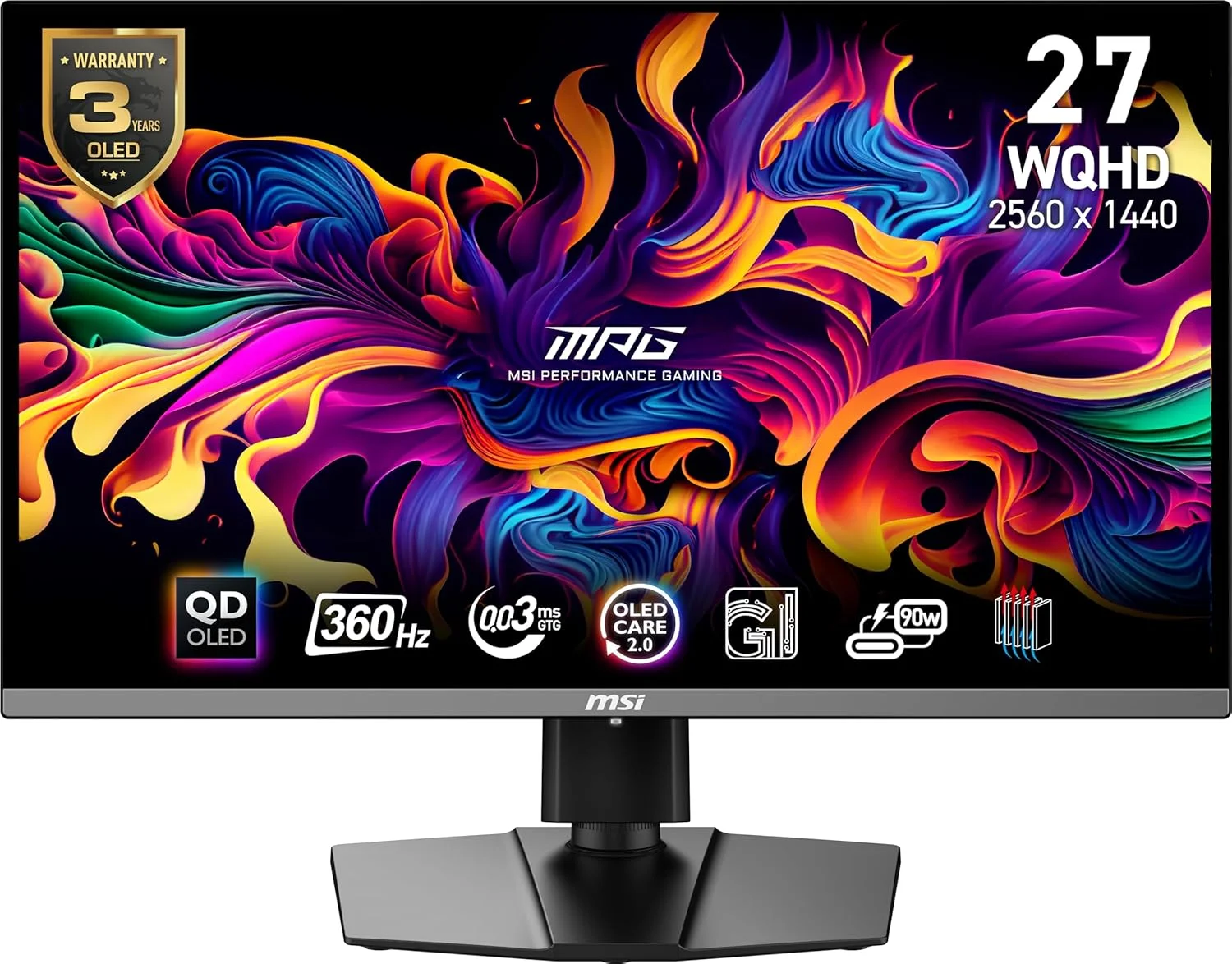 مانیتور گیمینگ 27 اینچی MSI MPG 271QRX QD-OLED، پنل OLED، رزولوشن 2560x1440 (QHD)، زمان پاسخگویی 0.03 میلی‌ثانیه، نرخ تازه‌سازی 360 هرتز، True Black HDR 400، دارای پورت HDMI، پورت DP، USB Type C، قابلیت تنظیم ارتفاع و زاویه