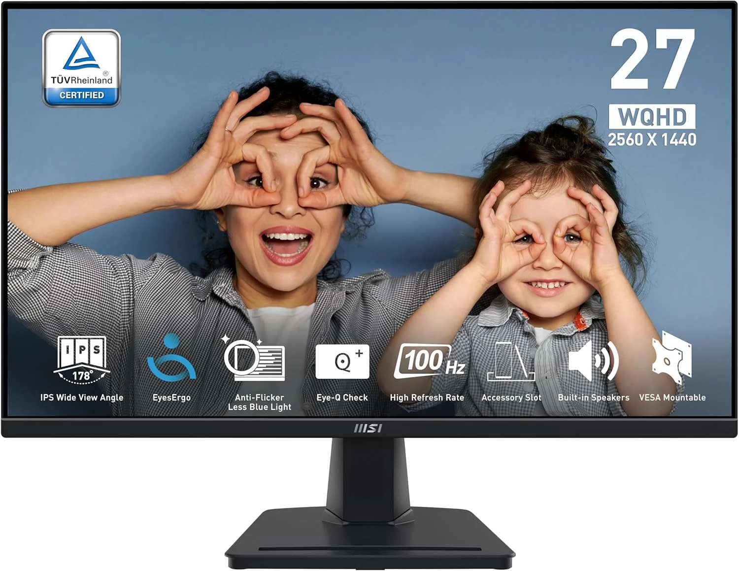 مانیتور اداری 27 اینچی MSI PRO MP275Q - پنل IPS با کیفیت WQHD 2560 x 1440، نرخ نوسازی 100 هرتز، صفحه نمایش محافظ چشم، بلندگوهای داخلی، قابلیت تنظیم شیب - HDMI 2.0b, DP (1.2a)