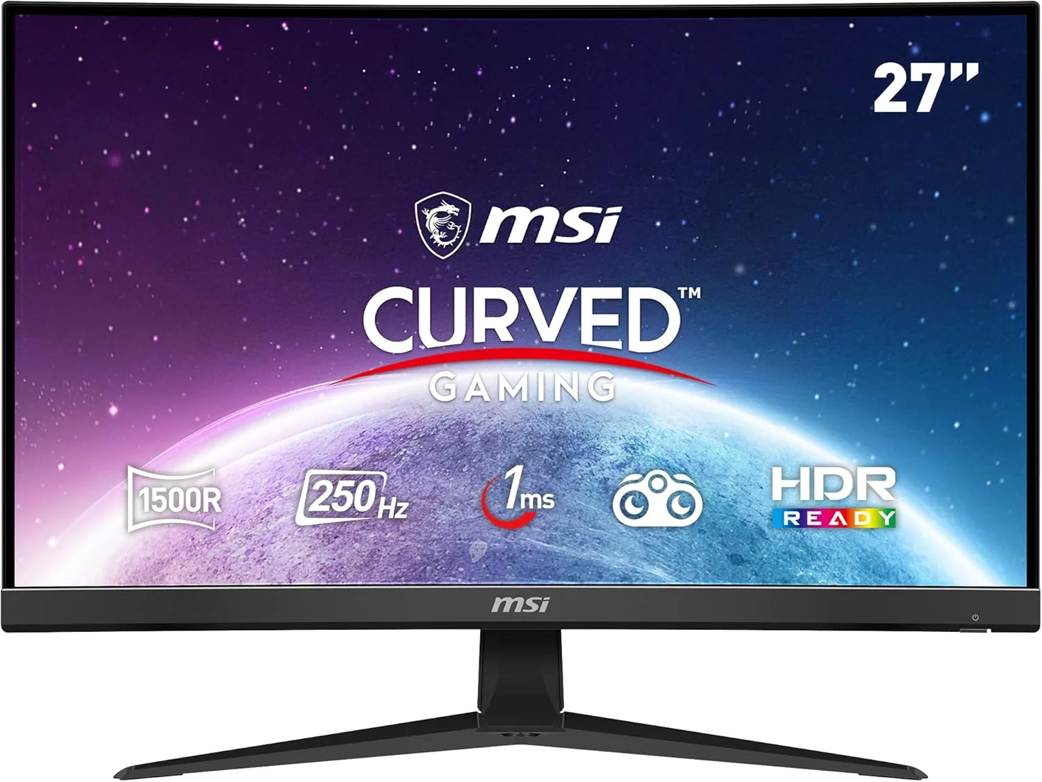 مانیتور گیمینگ خمیده 27 اینچی MSI G27C4X FHD - پنل VA با رزولوشن 1920x1080، انحنای 1500R، نرخ نوسازی 250 هرتز / 1 میلی‌ثانیه، AMD FreeSync Premium، HDR Ready، DisplayPort، HDMI، طیف رنگی گسترده، Night Vision، نور آبی کمتر، مشکی