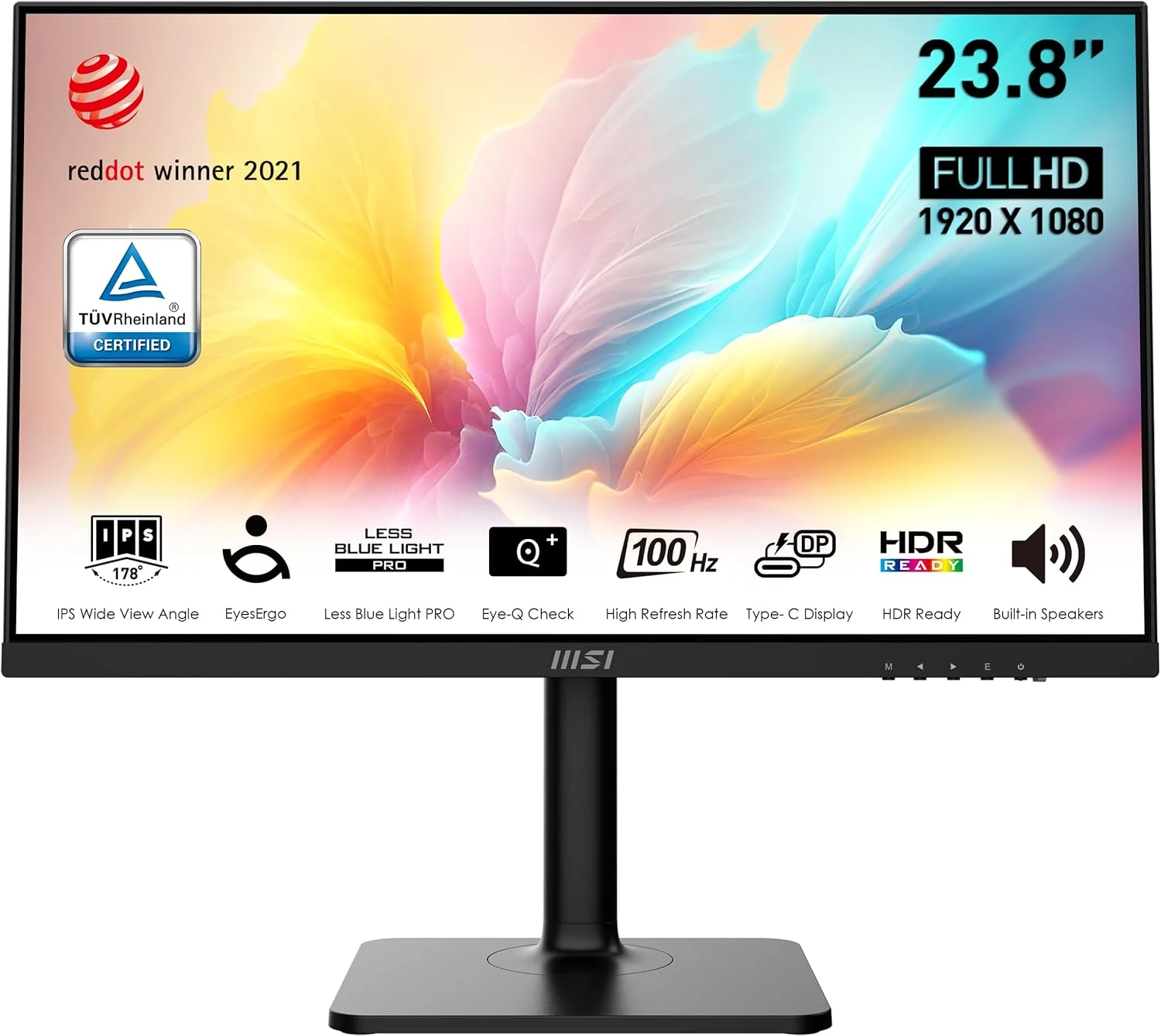 مانیتور ام اس آی Modern MD2412P، ۲۴ اینچ، ۱۹۲۰x۱۰۸۰ (FHD) IPS، FreeSync، HDR Ready، ۱۰۰ هرتز، دارای گواهی TUV برای محافظت از چشم، ۱ میلیثانیه، VGA، HDMI مانیتور ام اس آی Modern MD2412P، ۲۴ اینچ، ۱۹۲۰x۱۰۸۰ (FHD) IPS، FreeSync، HDR Ready، ۱۰۰ هرتز، دارای گواهی TUV برای محافظت از چشم، ۱ میلیثانیه، VGA، HDMI