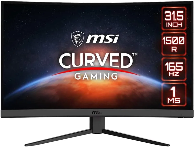 مانیتور گیمینگ خمیده 32 اینچی MSI Optix G32C4W FHD، 1500R، IPS، 165 هرتز، 1 میلی‌ثانیه، دید گسترده، مشکی، 32 اینچ (بازسازی شده)