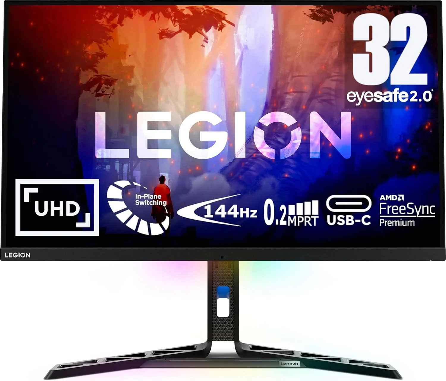 مانیتور گیمینگ لنوو Legion Y32p-30، 31.5 اینچ UHD (3840x2160)، نرخ تازه‌سازی 144 هرتز، بلندگوهای 2x5 وات، AMD FreeSync™ Premium، VESA Adaptive Sync، مشکی کلاغی - [66F9UAC6UK]
