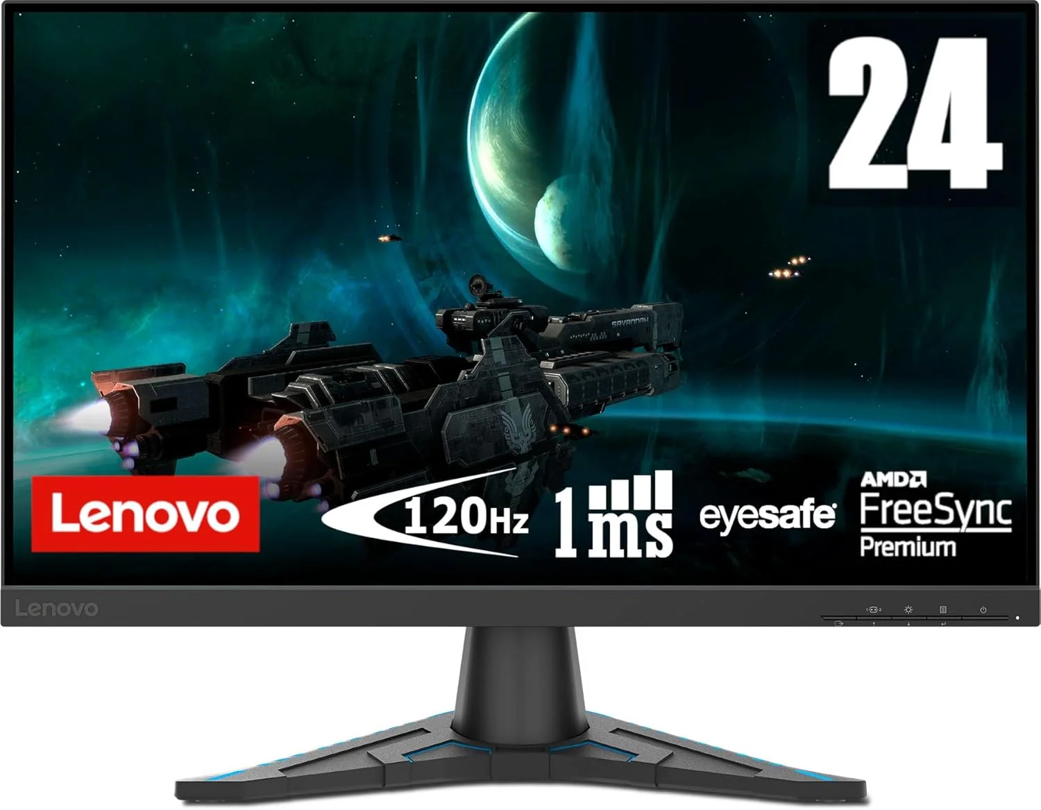 مانیتور گیمینگ 23.8 اینچی FHD لنوو G24e-20 (VA، 120 هرتز، 1 میلی‌ثانیه، HDMI، DP، AMD FreeSync، Eye Comfort) - پایه قابل تنظیم، مشکی کلاغی