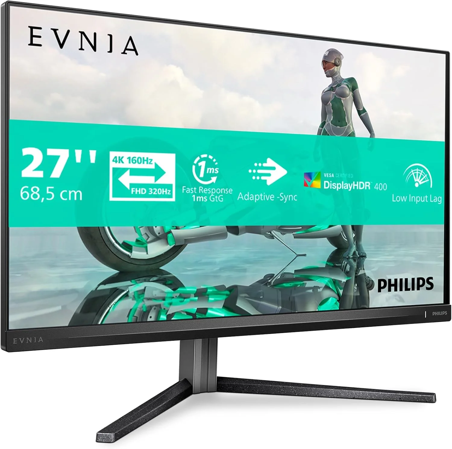 مانیتور گیمینگ 27 اینچی Philips Evnia 27M2N3800A Ultra HD، 160 هرتز، 0.5 میلی‌ثانیه MPRT، HDR400، سازگار با G-Sync (2x HDMI 2.1، 1x DisplayPort 1.4، هاب USB) مشکی خاکستری
