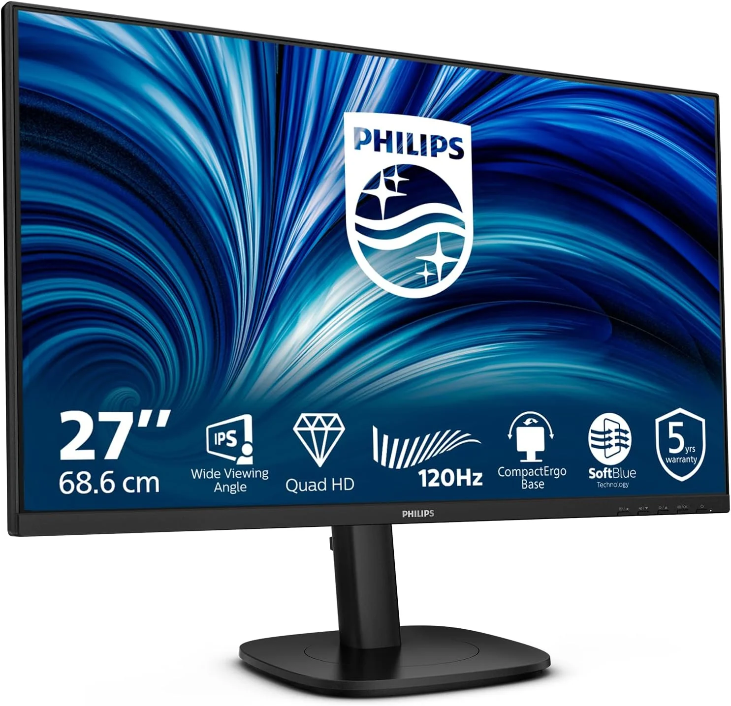 مانیتور 27 اینچی فیلیپس مدل 27B2N3500J - QHD، دارای بلندگو، قابلیت تنظیم ارتفاع، Adaptive Sync (2560x1440, 120 هرتز، 2x HDMI 2.0, DisplayPort 1.2, USB Hub) مشکی