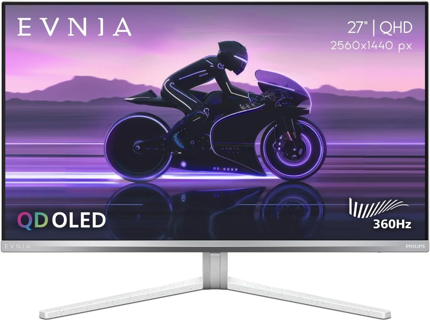 مانیتور گیمینگ فیلیپس Evnia 27M2N8500 QD OLED، رزولوشن QHD 2560 x 1440، نرخ نوسازی 360 هرتز، زمان پاسخگویی 0.03 میلی‌ثانیه، Ambiglow، هاب USB، قابلیت تنظیم ارتفاع، سازگار با Xbox PS5 Switch