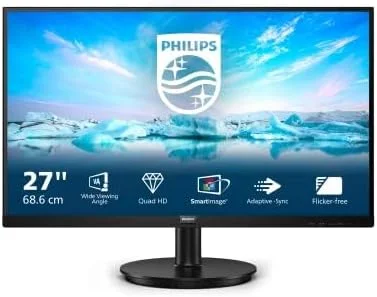 مانیتور 27 اینچی فیلیپس مدل 275V8LA - QHD، پنل VA، زمان پاسخگویی 4 میلی‌ثانیه، نرخ تازه‌سازی 75 هرتز، Adaptive Sync، Low Blue Mode، Flicker Free، بلندگو، Vesa 100، قابلیت Tilt (رزولوشن 2560x1440 در 75 هرتز، روشنایی 250 cd/m²، HDMI 1.4 / DP 1.2)