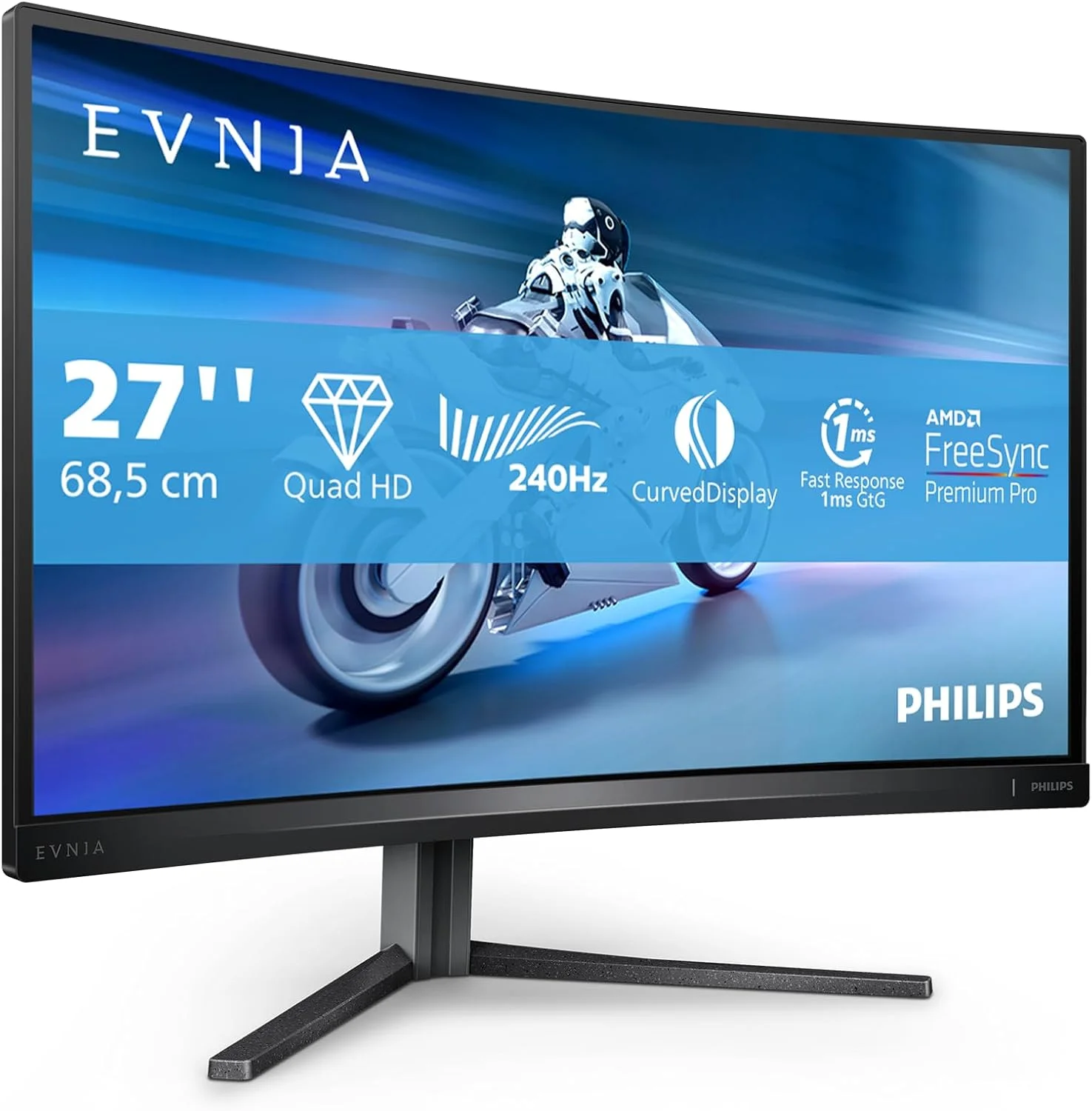 مانیتور گیمینگ خمیده 27 اینچی Philips Evnia 27M2C5500W - QHD، 240 هرتز، HDR400، زمان پاسخ 1 میلی‌ثانیه، FreeSync Premium Pro (2560 x 1440, HDMI, DisplayPort, USB Hub) خاکستری تیره