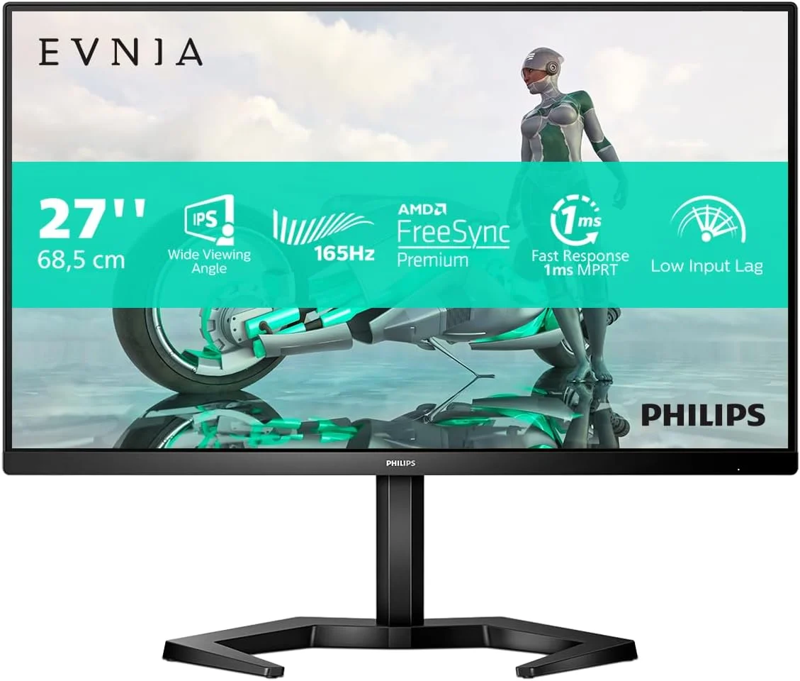 مانیتور گیمینگ 27 اینچی فیلیپس مدل 27M1N3200ZA - FHD، نرخ نوسازی 165 هرتز، پنل IPS با زمان پاسخگویی 1 میلی‌ثانیه، تاخیر ورودی کم، قابلیت تنظیم ارتفاع، دارای بلندگو (رزولوشن 1920x1080 در 165 هرتز، روشنایی 250 cd/m²، درگاه HDMI 2.0 / DP 1.2)