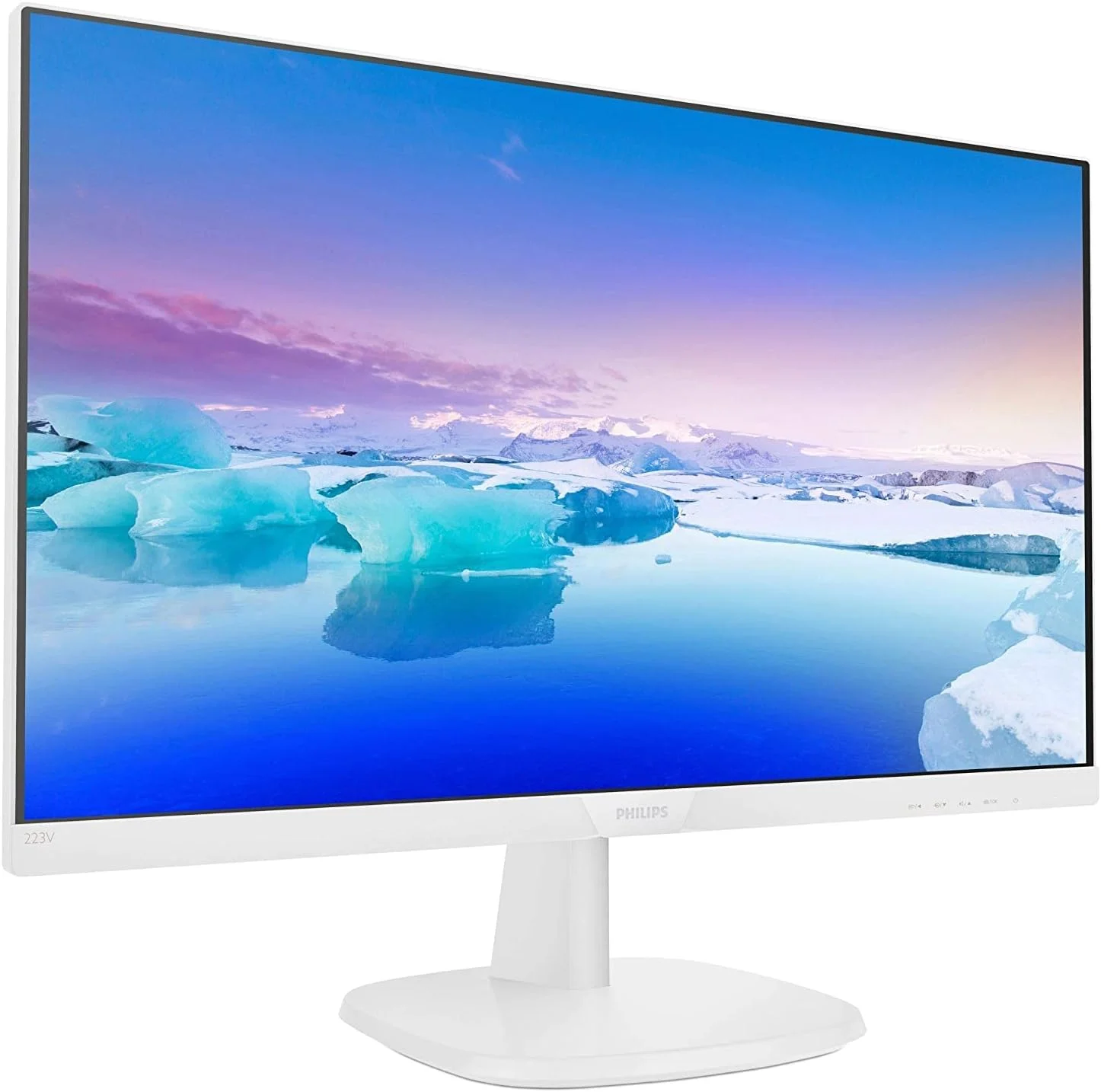 مانیتور 22 اینچی ال ای دی IPS فیلیپس مدل 223V7QHAW با کیفیت Full HD، حاشیه باریک، قابلیت نصب VESA، پورت HDMI، VGA و بلندگو، رنگ سفید