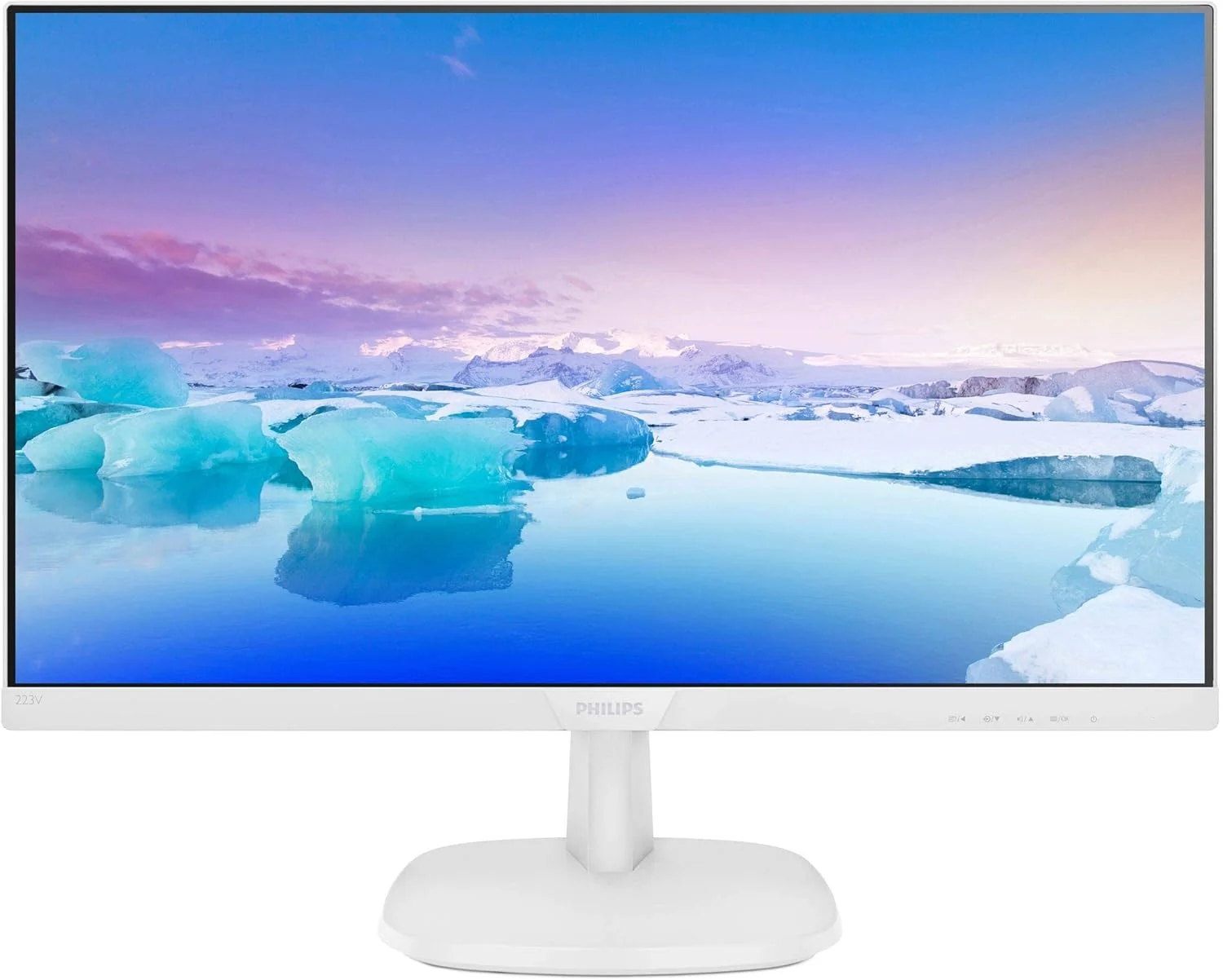 مانیتور 22 اینچی ال ای دی IPS فیلیپس مدل 223V7QHAW با کیفیت Full HD، حاشیه باریک، قابلیت نصب VESA، پورت HDMI، VGA و بلندگو، رنگ سفید