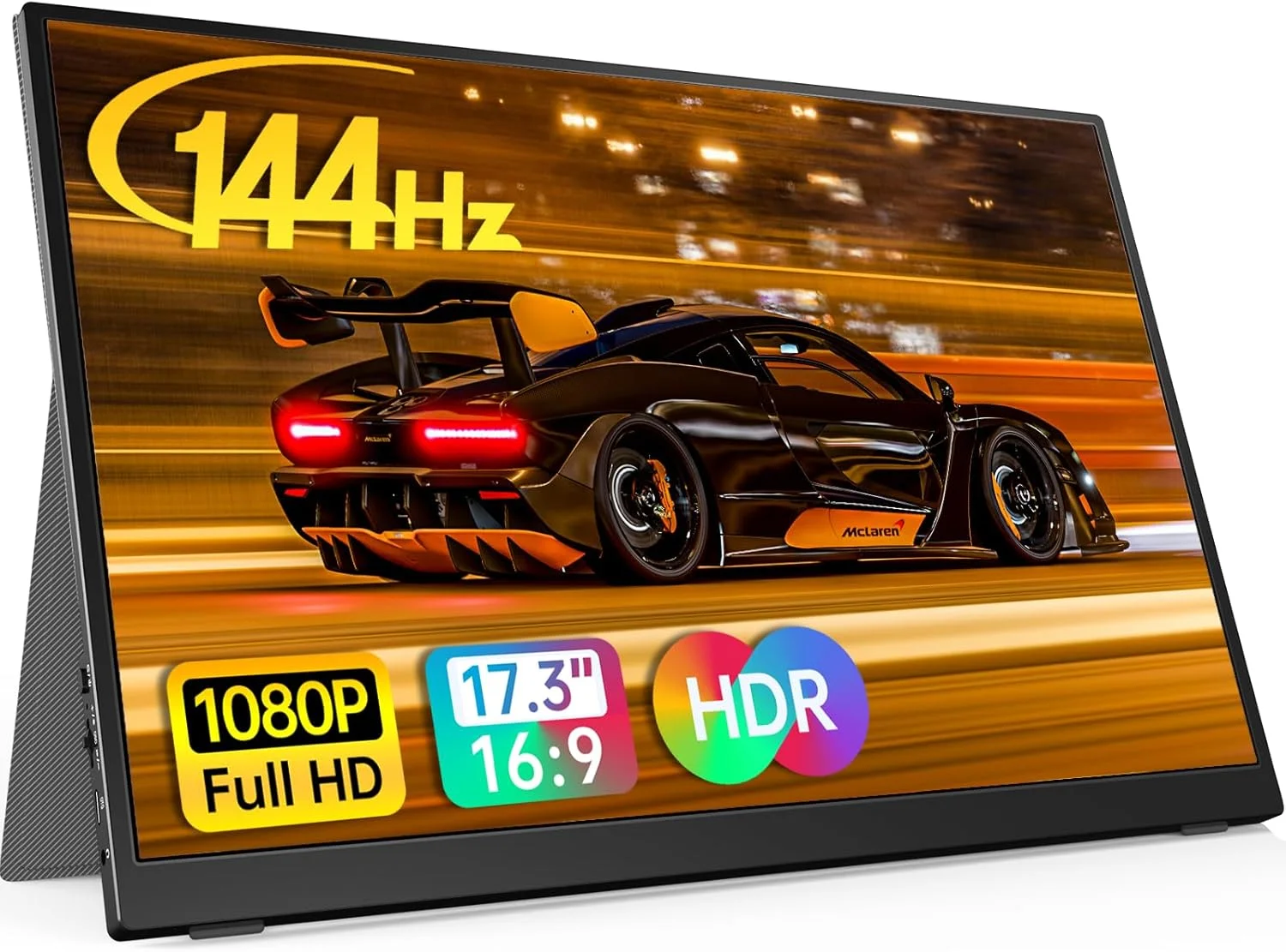 مانیتور قابل حمل 17.3 اینچی، 1080P FHD، 144 هرتز، صفحه نمایش IPS HDR، مانیتور مسافرتی برای کامپیوتر، مک، تلفن، ایکس باکس، PS5، سوییچ، لپ تاپ، دارای کاور هوشمند و بلندگو