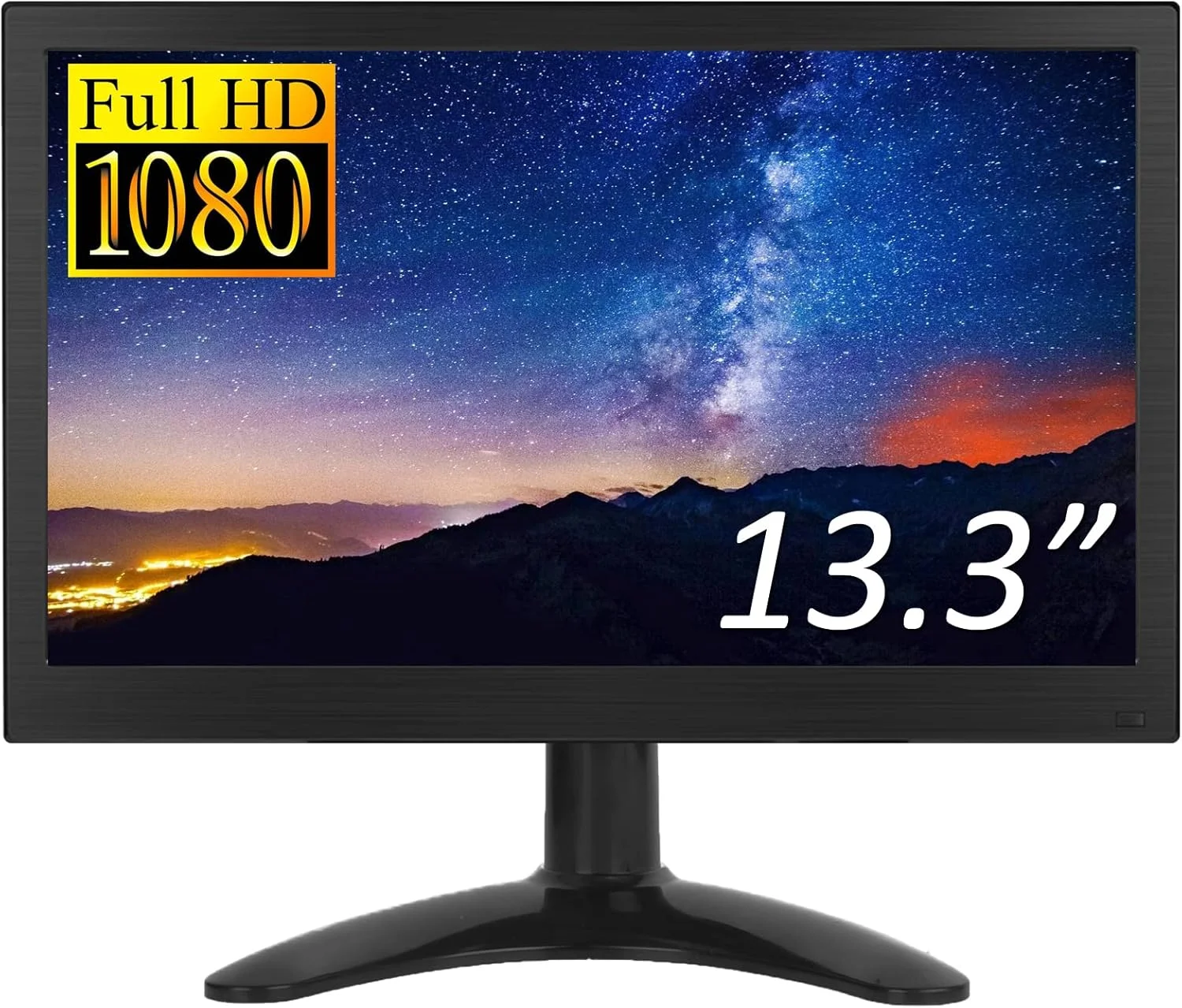 مانیتور قابل حمل 13.3 اینچی CAMECHO با کیفیت Full HD 1920 x 1080، مانیتور مداربسته با بلندگوی داخلی و پورت های HDMI-VGA-AV-BNC سازگار با کامپیوتر، DVD، تلویزیون، دوربین مداربسته و دوربین دنده عقب