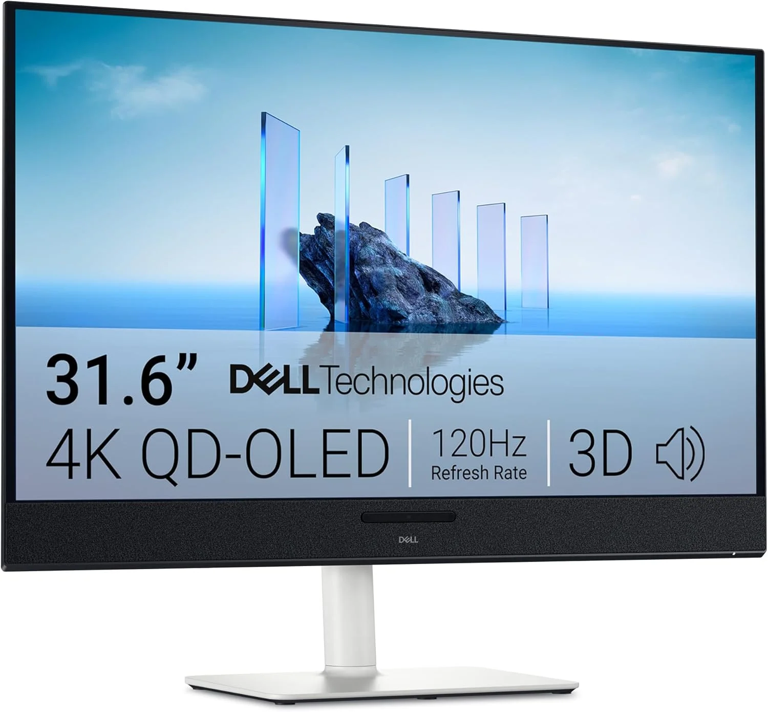 مانیتور 32 اینچی دل مدل S3225QC با صفحه نمایش QD-OLED 4K - سایز 31.6 اینچ (3840 x 2160) با نرخ نوسازی 120 هرتز و زمان پاسخگویی 0.03 میلی‌ثانیه، صدای فضایی سه بعدی تقویت شده با هوش مصنوعی، قابلیت تنظیم ارتفاع/شیب/چرخش - رنگ سفید خاکستری