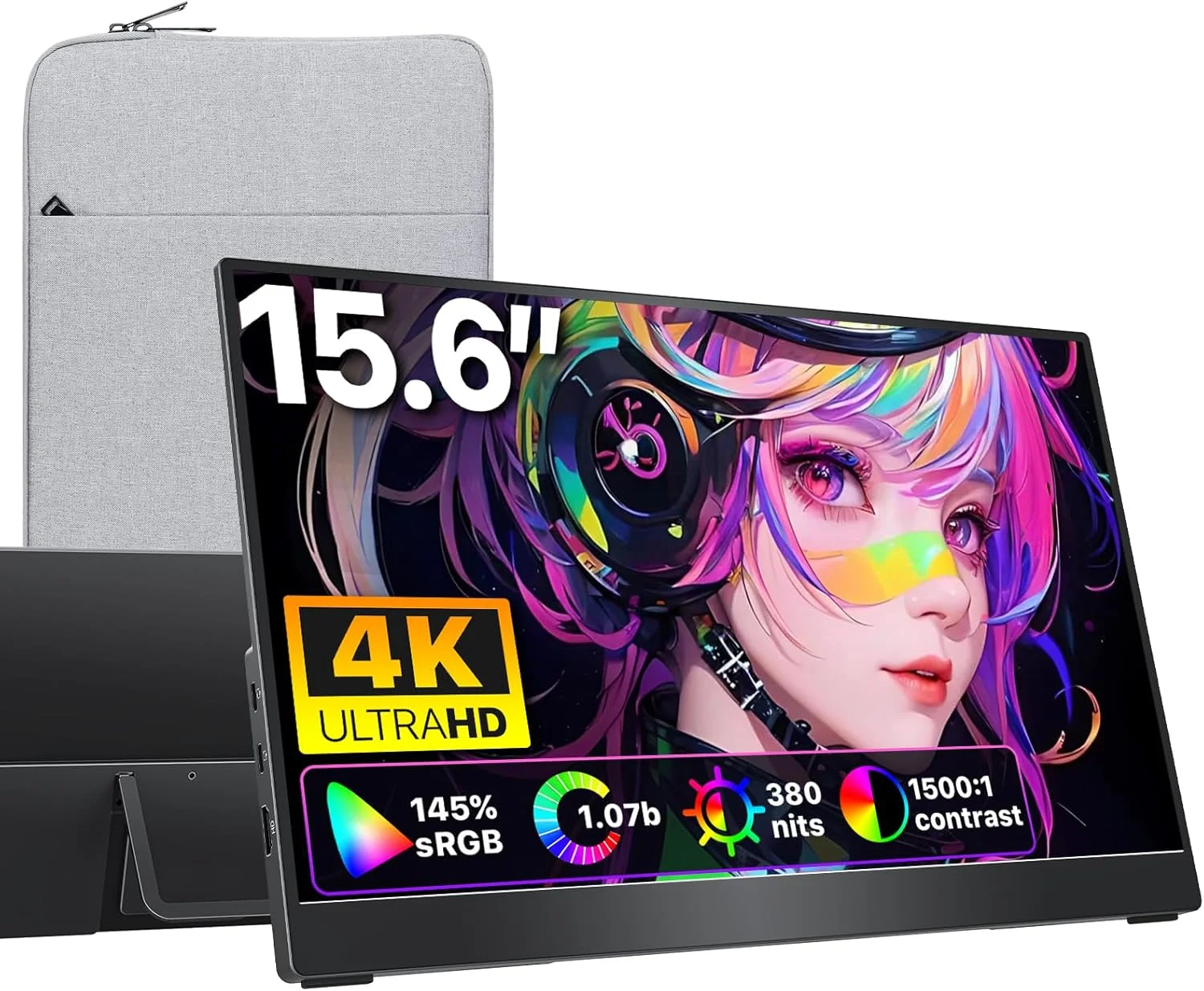 مانیتور قابل حمل 15.6 اینچی Cocopar با کیفیت 4K UHD، نرخ 60 هرتز و پوشش 145% sRGB، دارای پورت USB-C، HDMI و بلندگو، صفحه نمایش دوم برای لپ تاپ، مک بوک، سرفیس، کامپیوتر، ایکس باکس PS4/5، قابل نصب VESA به همراه پایه