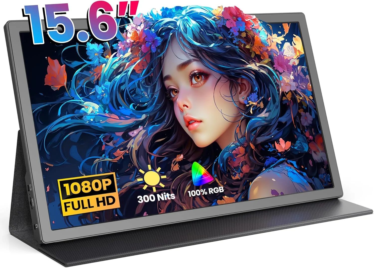 مانیتور قابل حمل ۱۵.۶ اینچی FANGOR، مانیتور FHD 1080P برای لپ تاپ، نمایشگر بازی کامپیوتر HDR IPS، توسعه دهنده صفحه نمایش USB-C HDMI با پوشش هوشمند برای PC لپ تاپ تلفن Mac Xbox PS4/5 Switch، بلندگوی دوگانه
