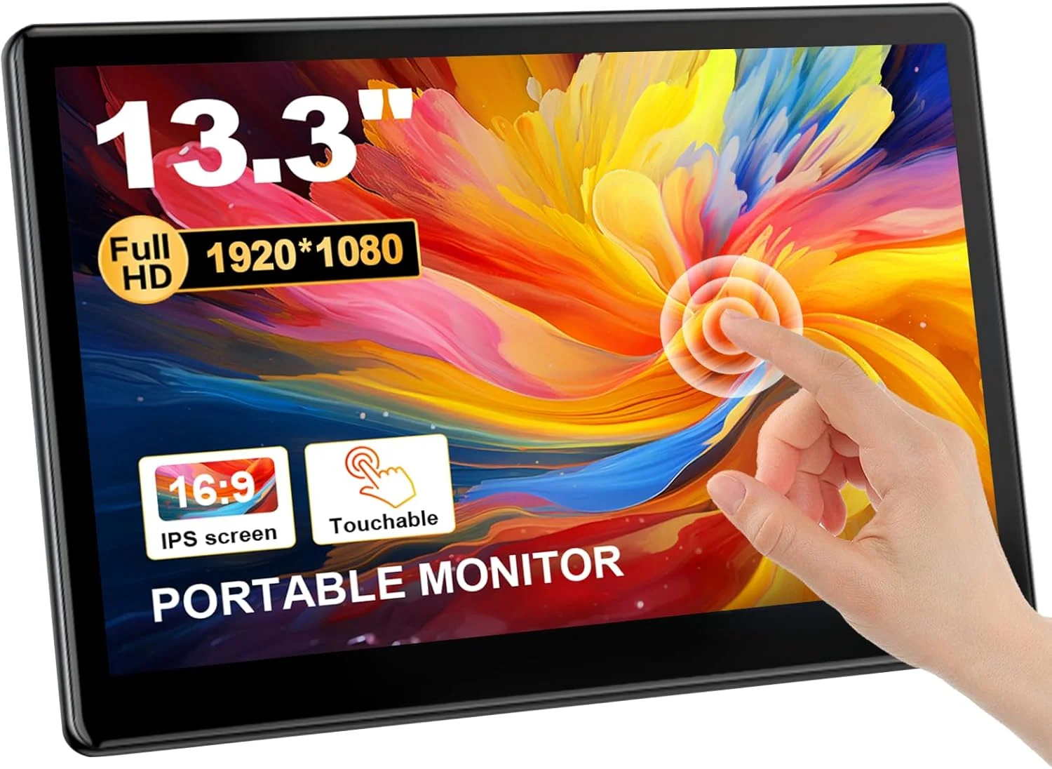 مانیتور لمسی صنعتی 13.3 اینچی، FHD 1920×1080 IPS، مانیتور لمسی لپ تاپ، پشتیبانی از HDMI VGA، سازگار با نصب VESA، سازگار با لپ تاپ، کامپیوتر، مک