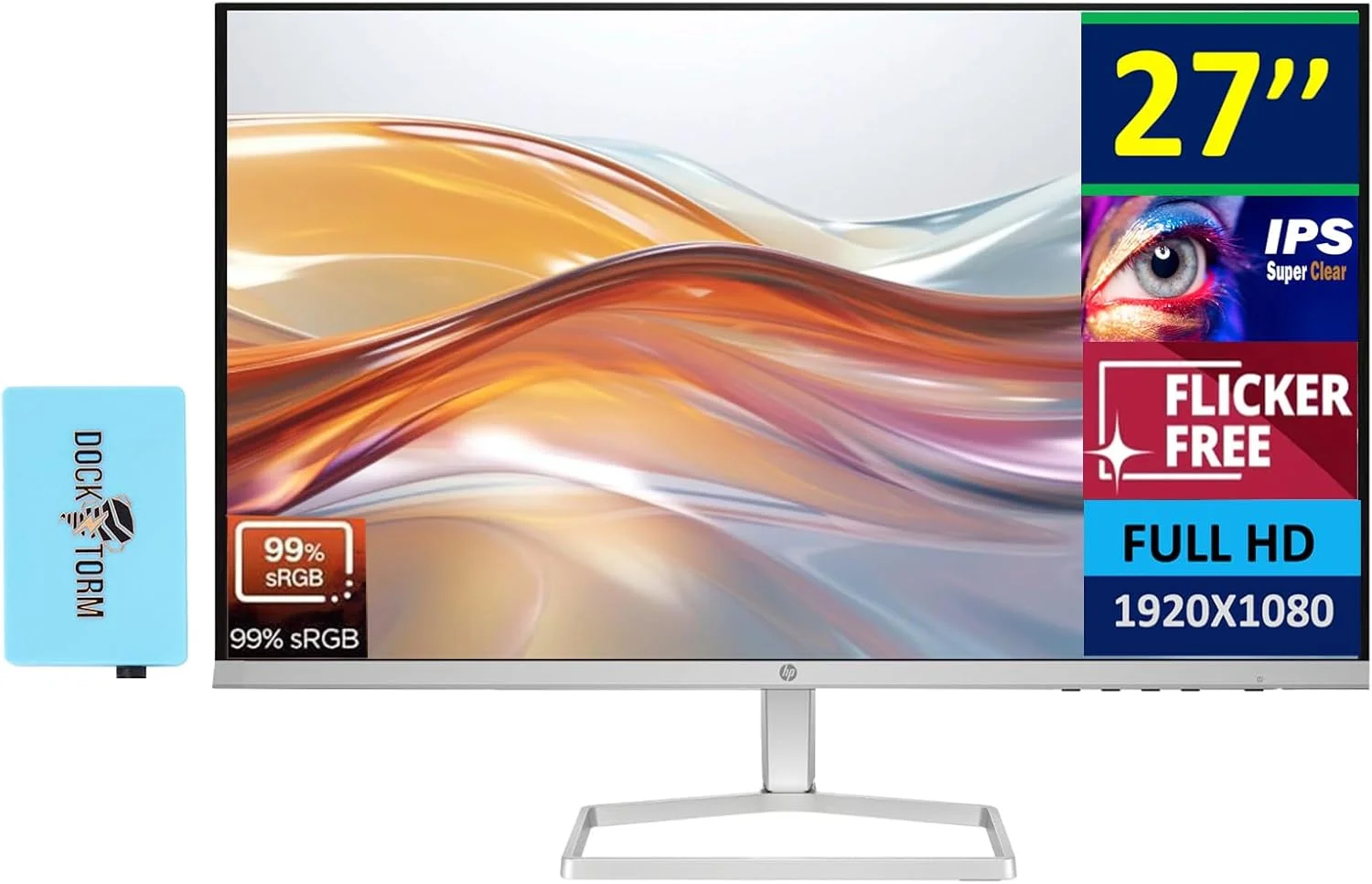 مانیتور 27 اینچی IPS FHD سری 5 HP مدل 527sw (جایگزین M27FW) با روشنایی 300 نیت، قابلیت تنظیم شیب، بدون پرش تصویر، ضد انعکاس نور، فوق العاده باریک، فیلتر نور آبی کم، 1 پورت HDMI، سفید/نقره ای به همراه هاب DKZ با قابلیت افزایش پورت USB