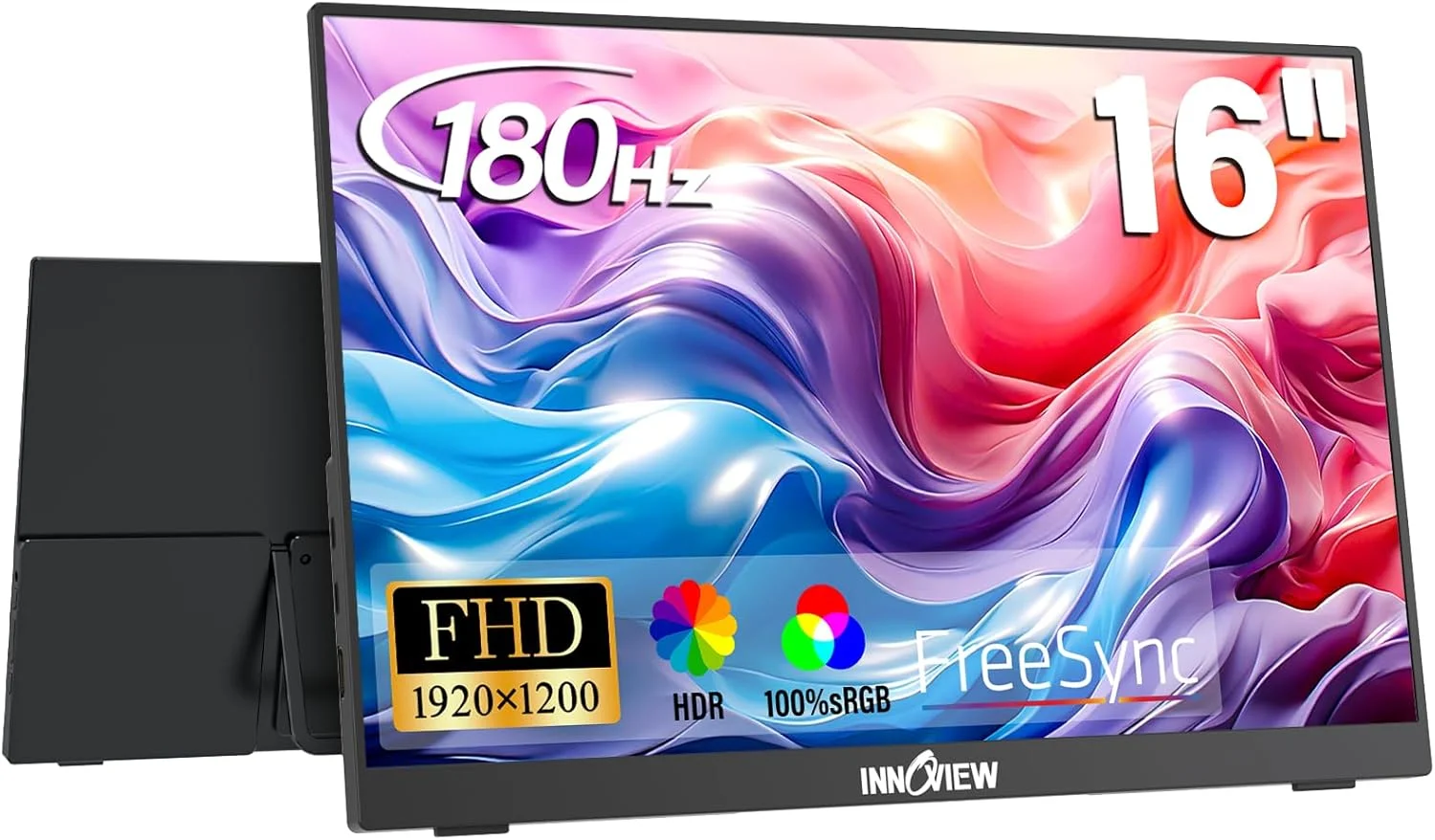 مانیتور قابل حمل 16 اینچی InnoView، نرخ تازه‌سازی 180 هرتز، رزولوشن FHD 1920×1200، پوشش 100% sRGB، گسترش‌دهنده صفحه نمایش لپ‌تاپ | دارای 2 پورت Type-C و HDMI، نسبت تصویر 16:10، سازگار با Macbook/Switch/PS5/Xbox