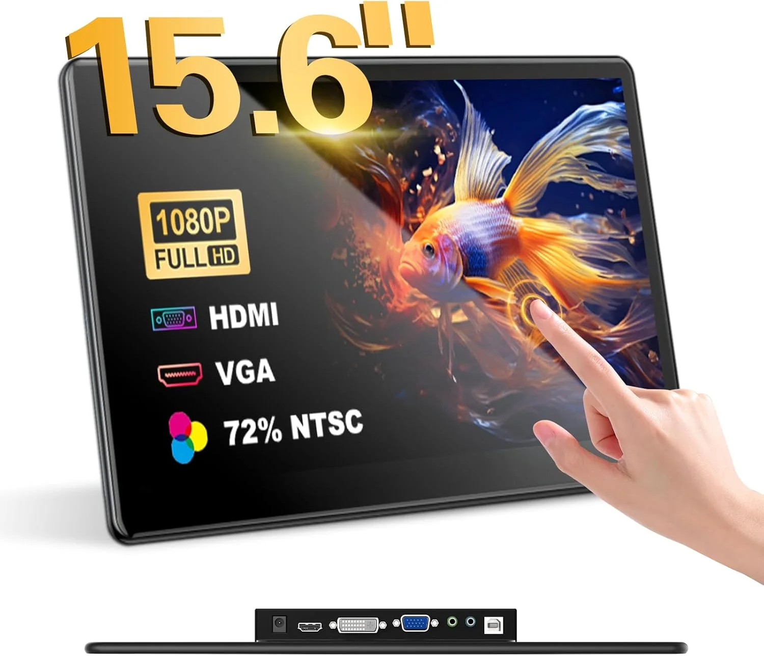مانیتور لمسی صنعتی قابل حمل 15.6 اینچی FHD 1920×1080 IPS برای صفحه نمایش لپ تاپ USB-C HDMI سازگار با PC، لپ تاپ، PS5/4، Xbox، Mini PC/PS/Switch