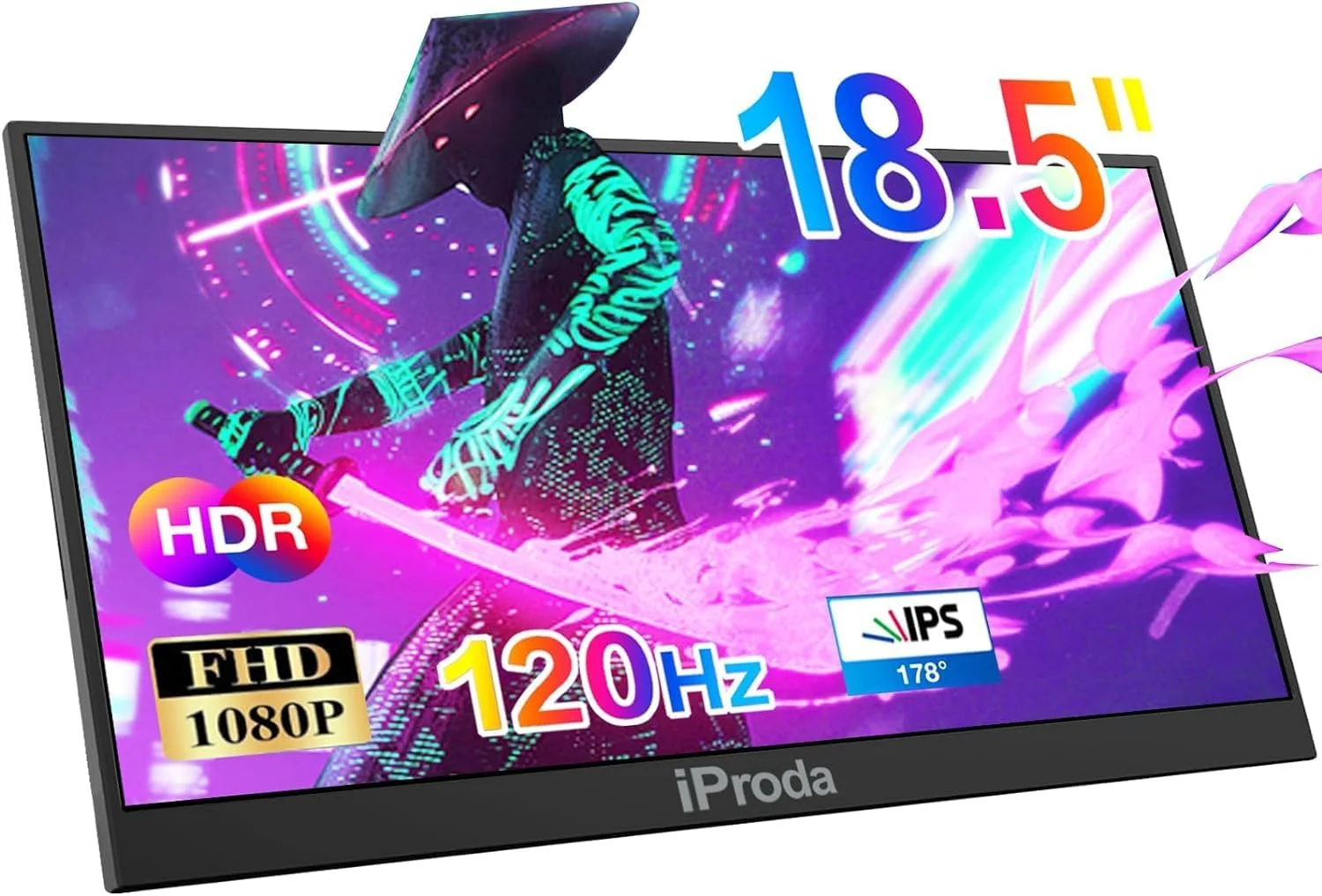 مانیتور قابل حمل 18.5 اینچی، مانیتور قابل حمل 120 هرتز برای بازی FHD 1080P مانیتور موبایل با HDR HDMI USB C توسعه صفحه نمایش لپ تاپ صفحه نمایش دوم برای لپ تاپ سوییچ/ایکس باکس