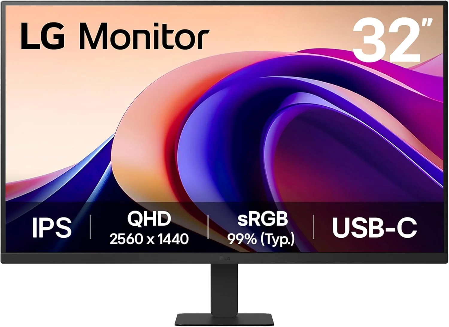 مانیتور ال‌جی 32U631A - QHD 1440p IPS 32 اینچ، 100 هرتز، 5 میلی‌ثانیه، نمایشگر رومیزی کامپیوتر، حالت محافظت از چشم و حالت مطالعه، USB-C، HDMI، مشکی مات