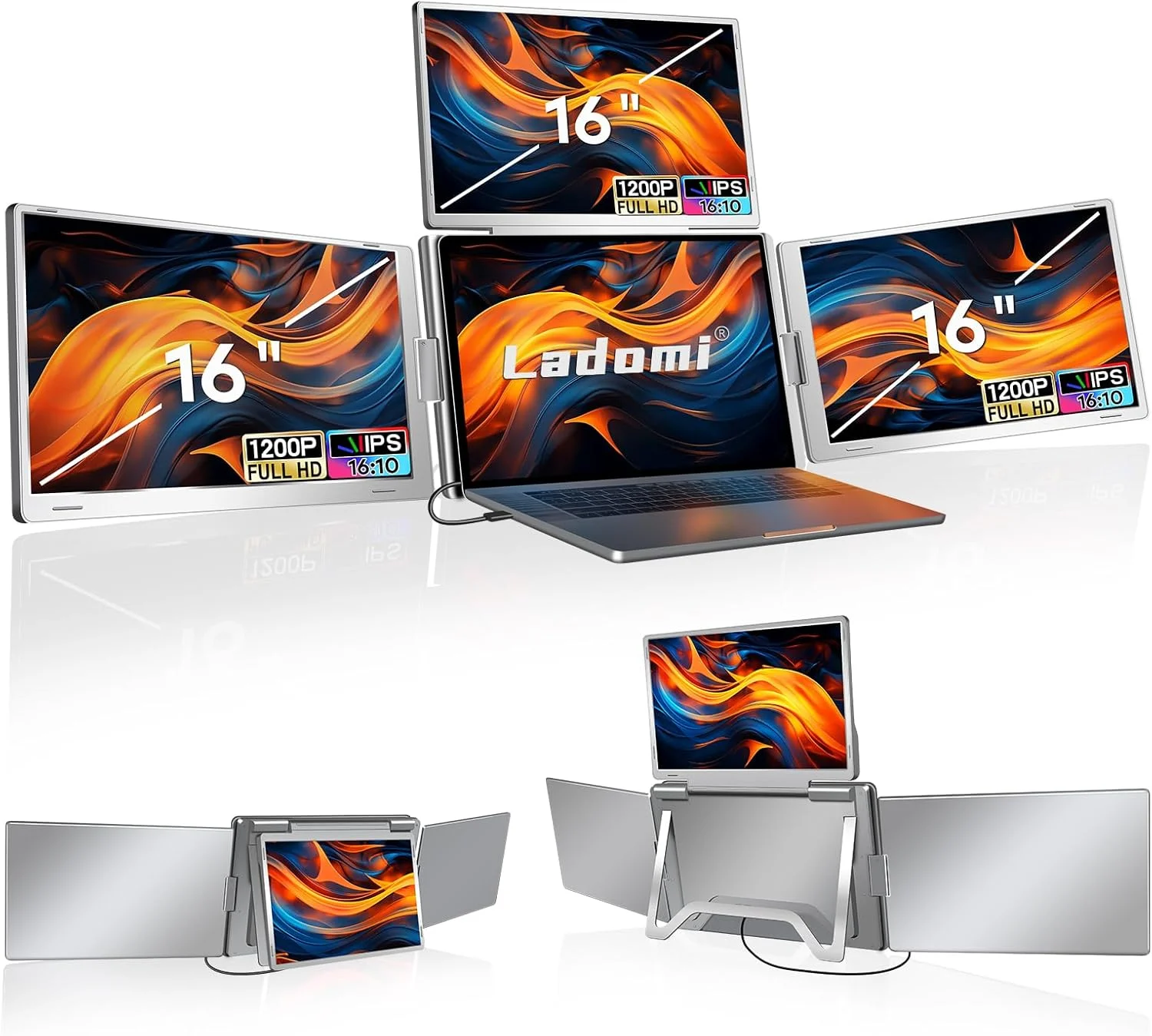 اکستندر صفحه نمایش لپ تاپ 16 اینچی، فقط 1 کابل برای مانیتور چهارگانه 3 صفحه نمایش، اکستندر صفحه نمایش 1200P FHD برای لپ تاپ های 12 تا 18.5 اینچی، مانیتور سه گانه قابل حمل برای ویندوز/مک M1|M2|M3|M4|M5