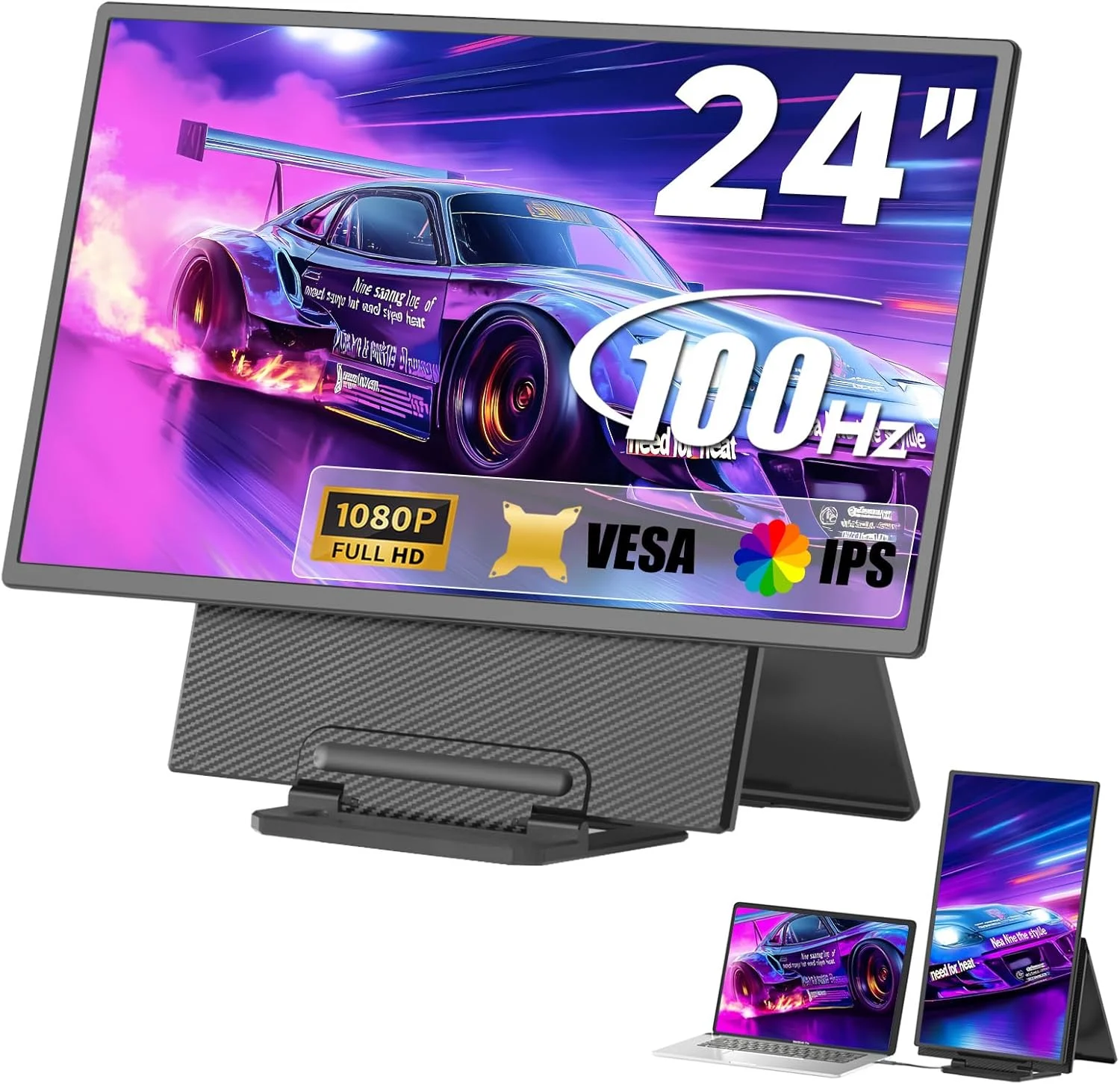مانیتور قابل حمل جدید، 24 اینچ 1080P FHD با نرخ 100 هرتز، صفحه نمایش IPS با زاویه دید گسترده، مانیتور فوق عریض برای لپ تاپ، کامپیوتر، مک بوک، PS4/5 با پایه و سازگار با VESA