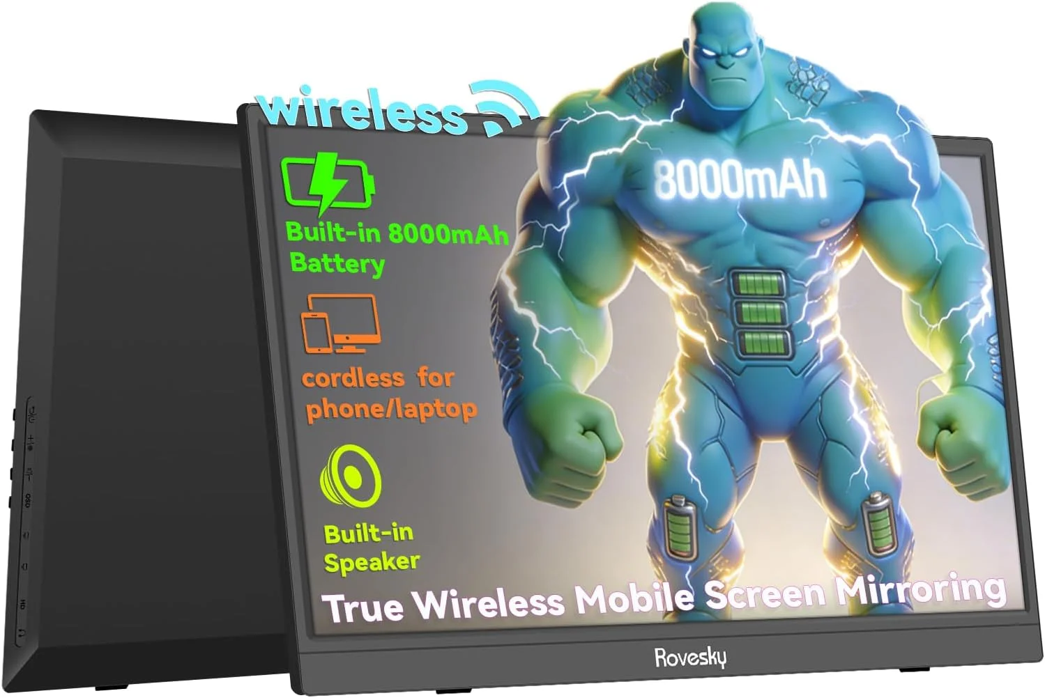 مانیتور قابل حمل 15.6 اینچی برای توسعه صفحه نمایش لپ تاپ، 1080P FHD IPS، انعکاس صفحه نمایش بی سیم، USB-C HDMI، مانیتور بازی تاشو با پایه 180 درجه، برای تلفن، مک بوک، PS4/5، ایکس باکس، سوییچ