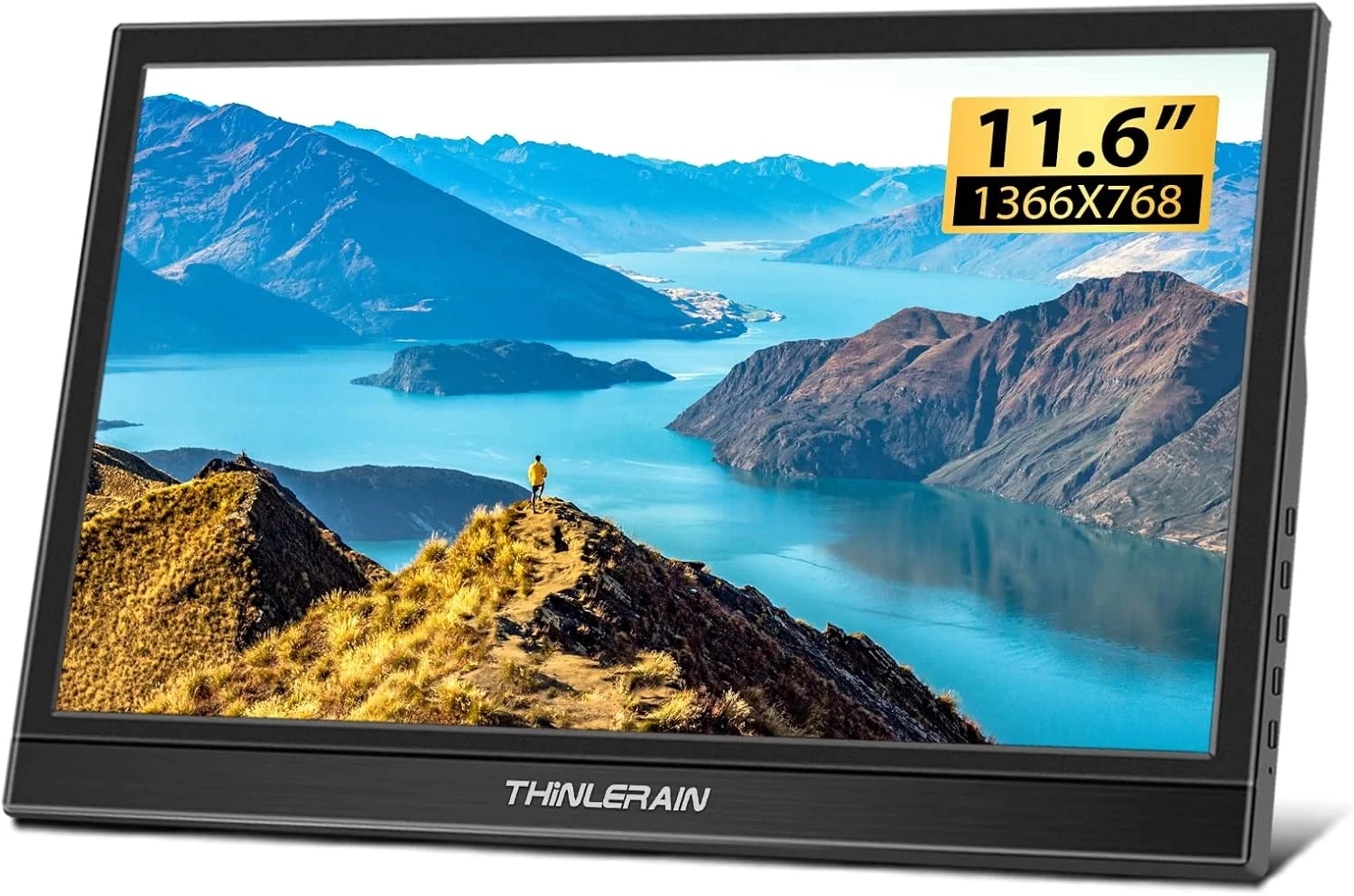 مانیتور قابل حمل ۱۱.۶ اینچی با صفحه نمایش LED TN و رزولوشن ۱۳۶۶ در ۷۶۸، مانیتور خارجی برای رزبری پای، لپ تاپ و کامپیوتر، دارای بلندگوی داخلی