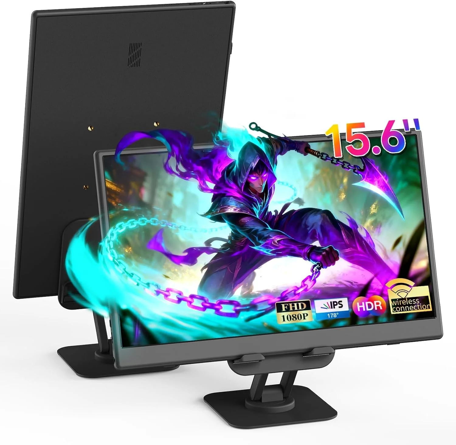 مانیتور قابل حمل بی‌سیم 15.6 اینچی با کیفیت 1080p FHD و نرخ 60 هرتز با چرخش خودکار، صفحه نمایش قابل حمل دوم برای PS4/5/Switch/MAC/تلفن