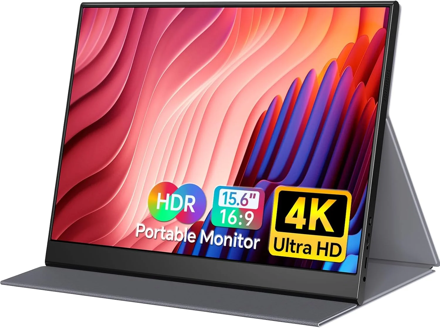 مانیتور قابل حمل 15.6 اینچی YXK 4K با رزولوشن 3840x2160 UHD، پورت USB-C و HDMI، نمایشگر بازی کامپیوتر IPS با پوشش 100% RGB، فناوری HDR، بلندگو و کاور هوشمند برای لپ تاپ، ایکس باکس، PS5، سوییچ و تلفن