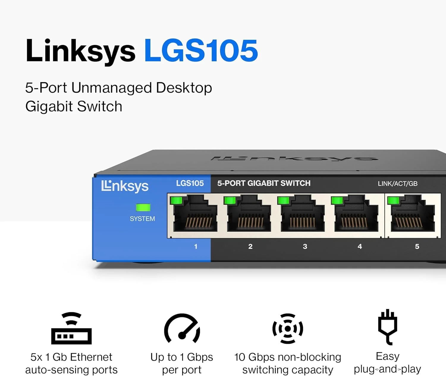 سوییچ اترنت گیگابیتی رومیزی 5 پورت Linksys LGS105 مناسب کسب و کار