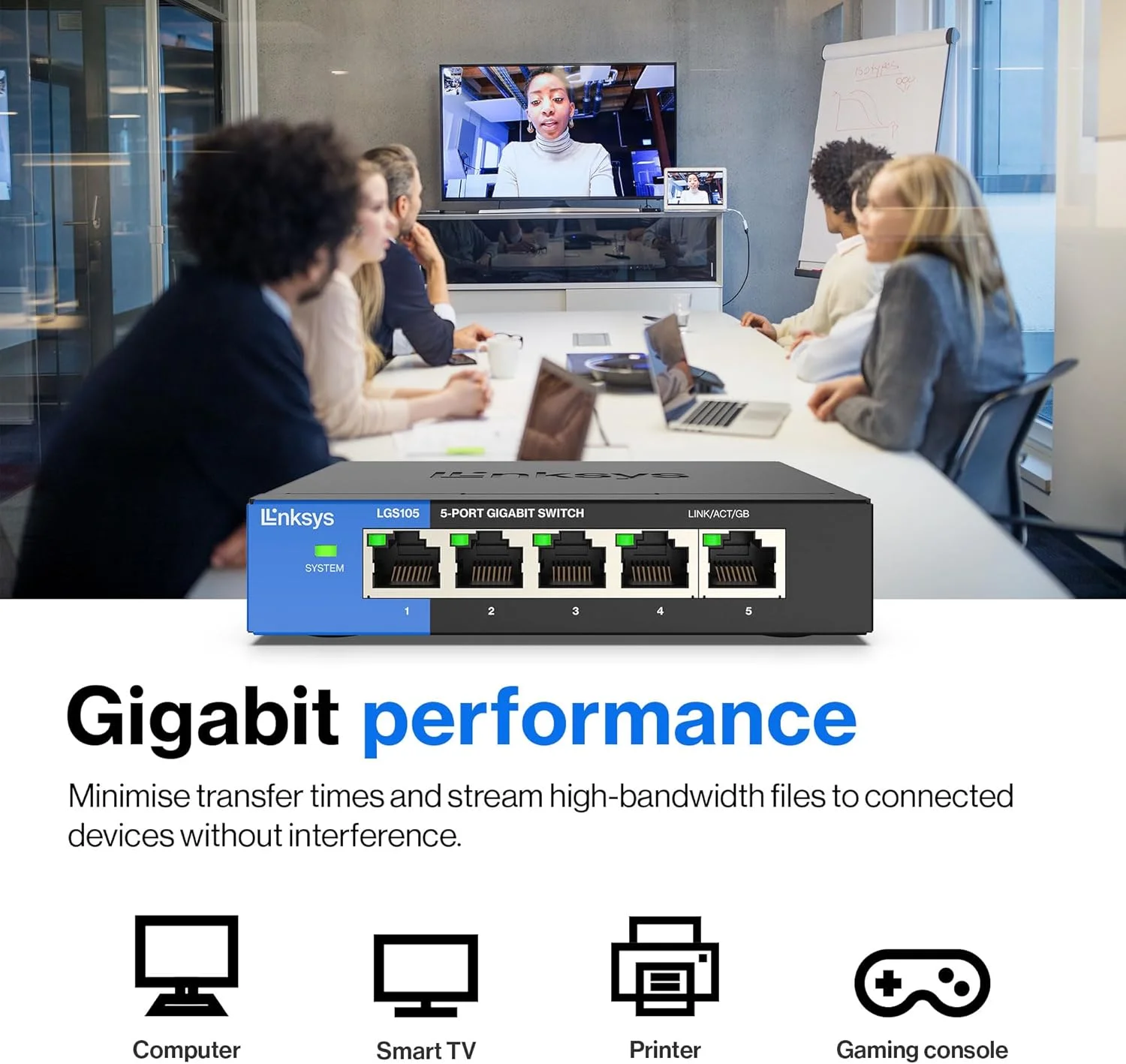 سوییچ اترنت گیگابیتی رومیزی 5 پورت Linksys LGS105 مناسب کسب و کار
